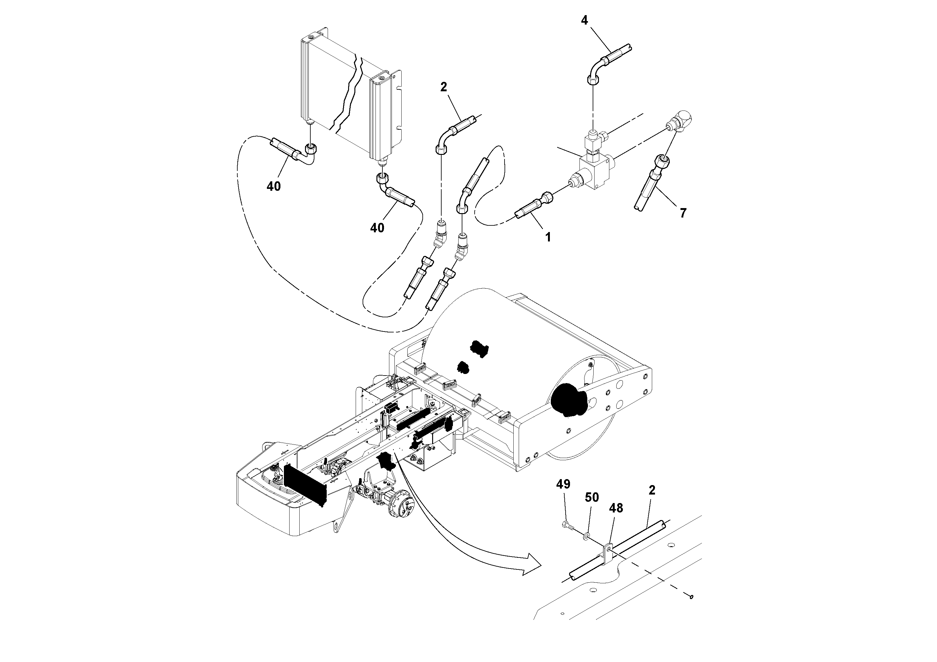 Схема запчастей Volvo SD160DX/SD190/SD200 S/N 197386 - - 100925 Hoses Installation 