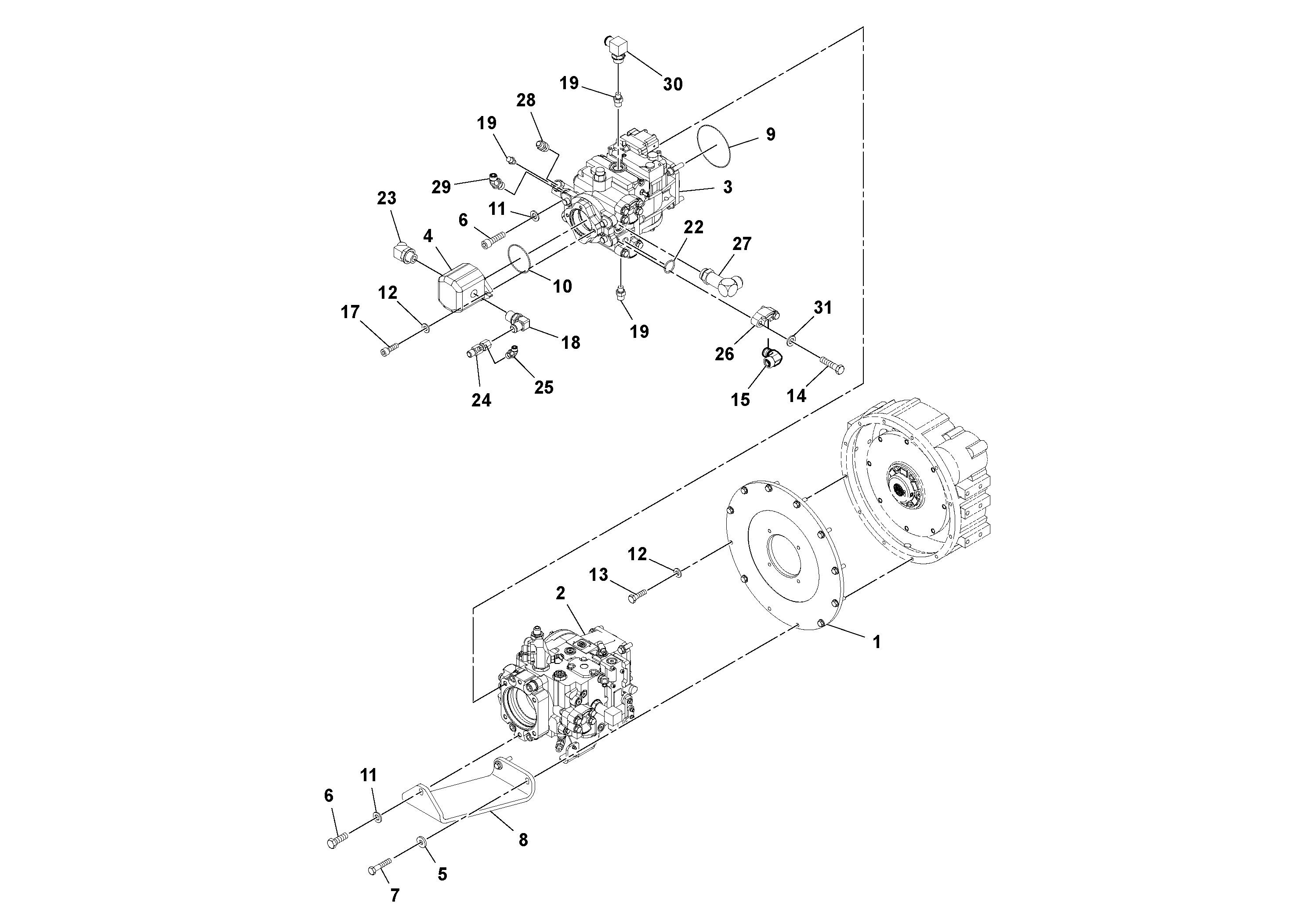 Схема запчастей Volvo SD160DX/SD190/SD200 S/N 197386 - - 104992 Pump Stack Assembly 