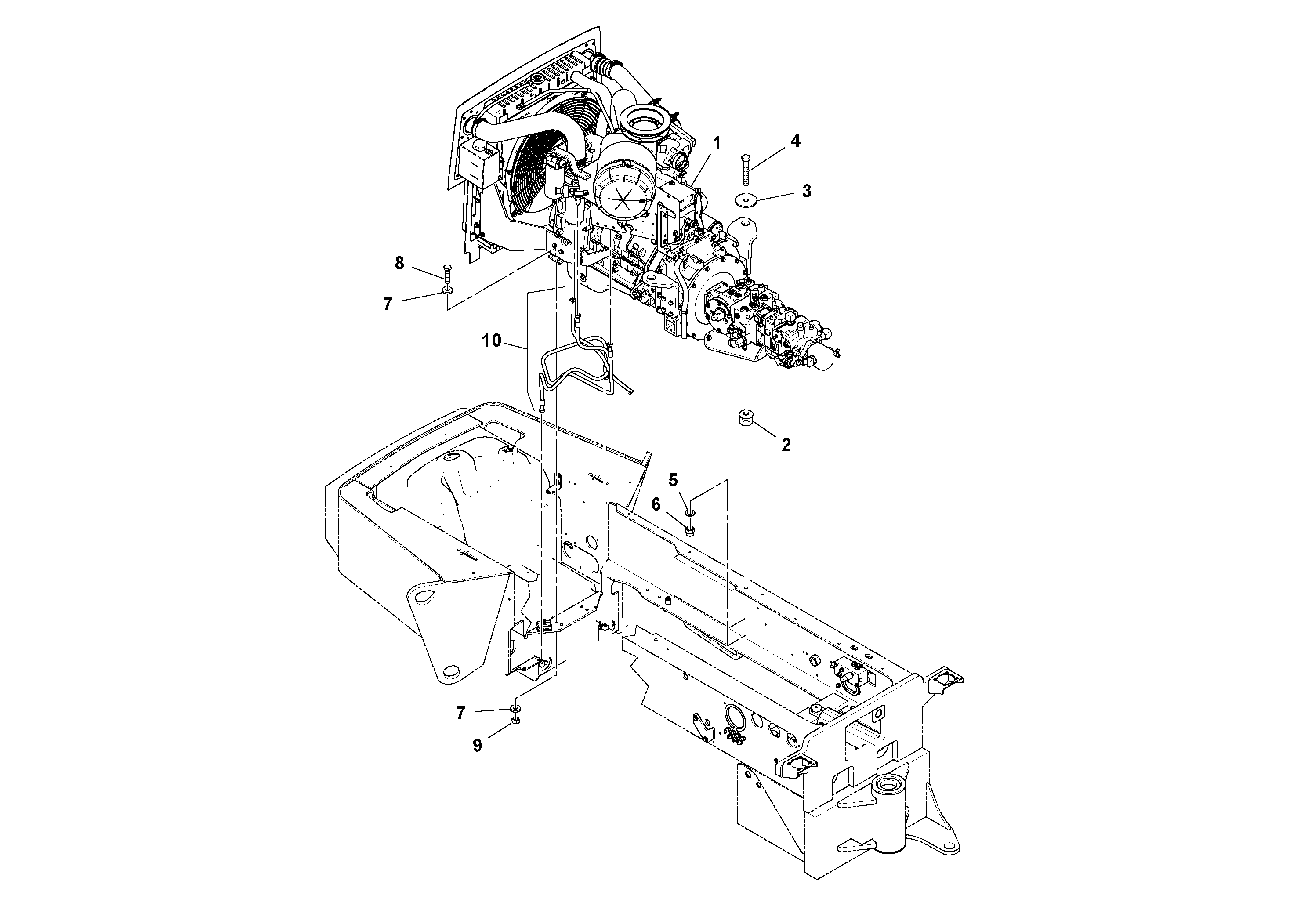 Схема запчастей Volvo SD160DX/SD190/SD200 S/N 197386 - - 95542 Engine Installation 