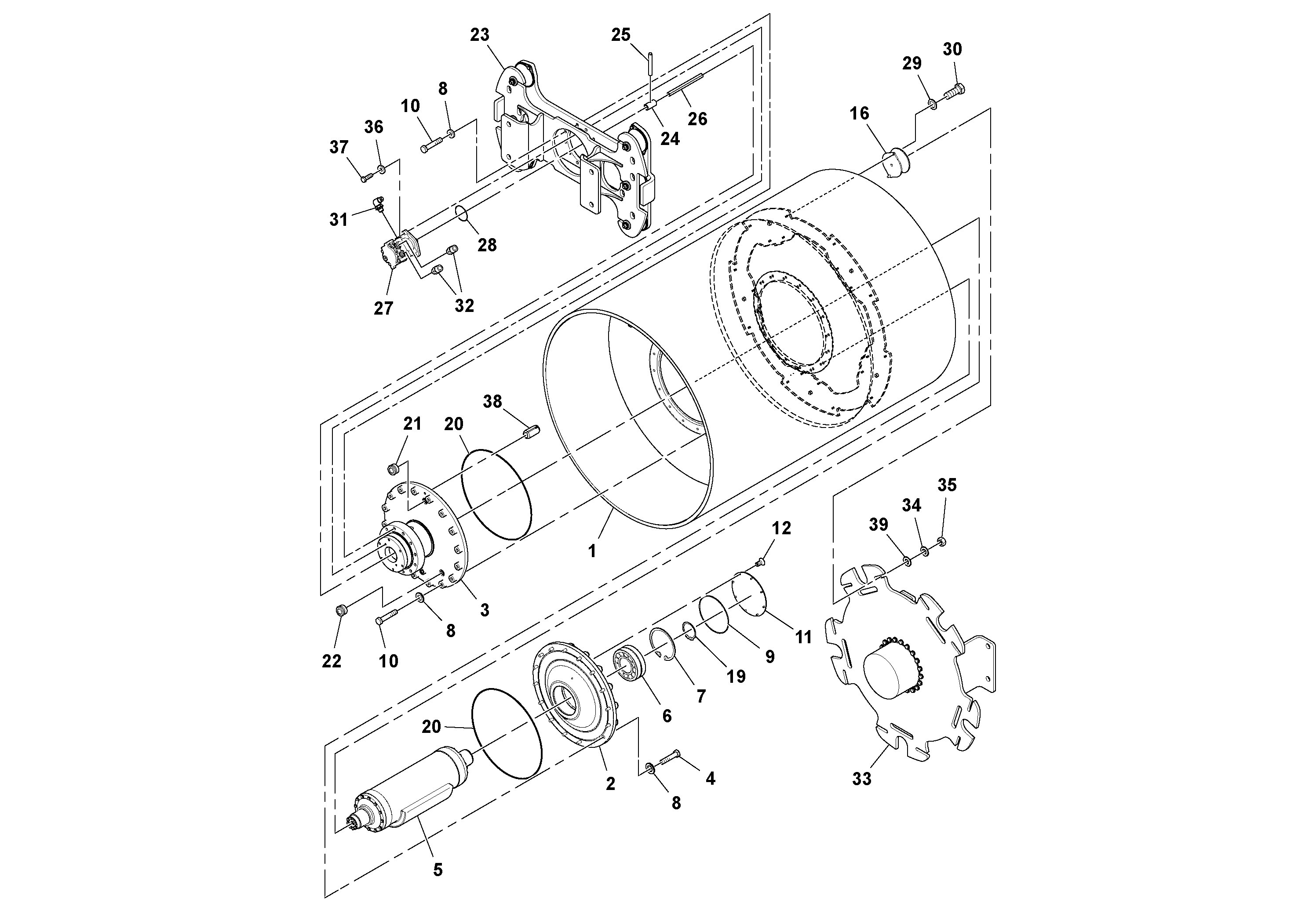 Схема запчастей Volvo SD115D/SD115F S/N 23273 - - 99457 Drum Assembly 