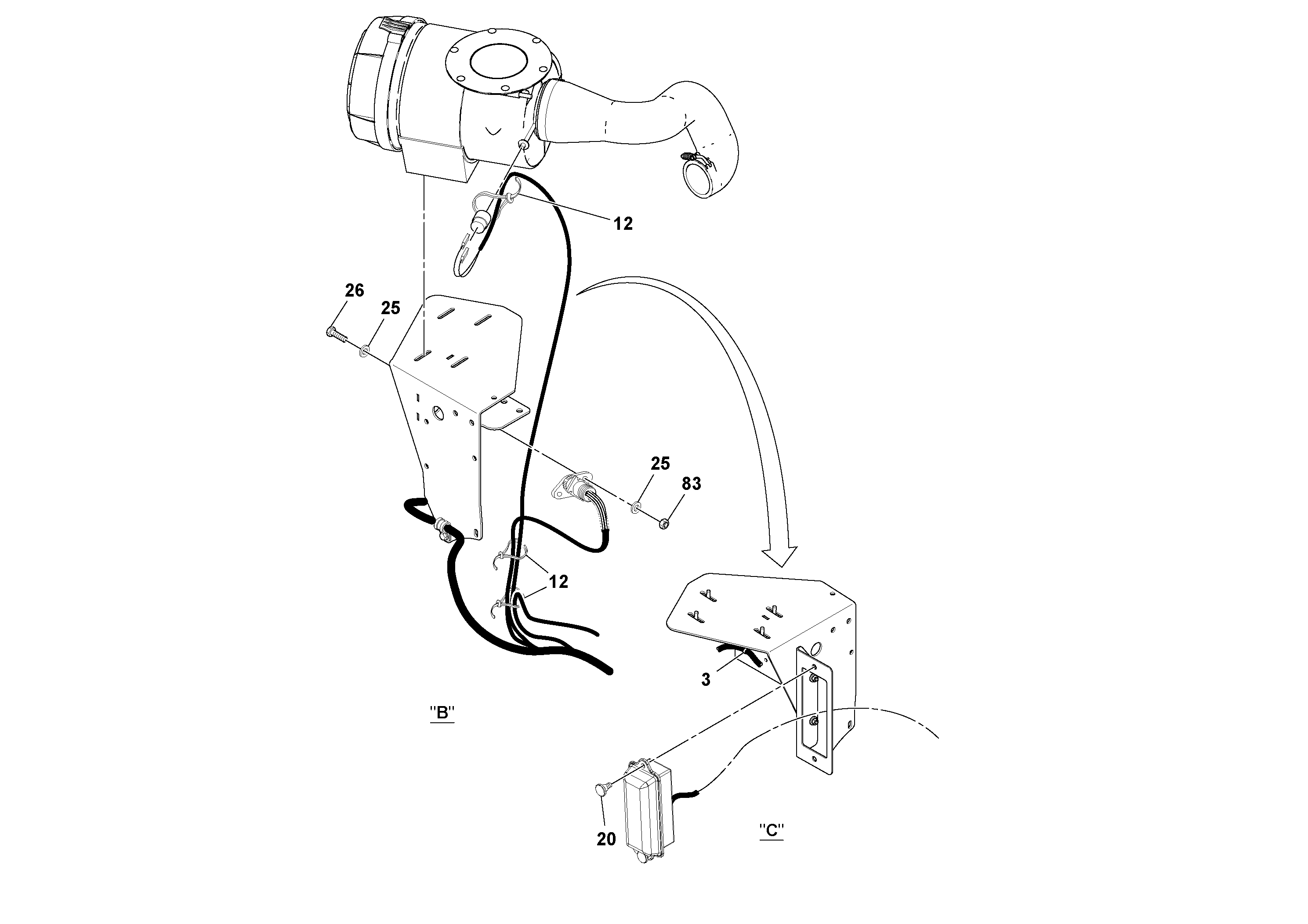 Схема запчастей Volvo SD115D/SD115F S/N 23273 - - 68558 Cable Harness Installation 