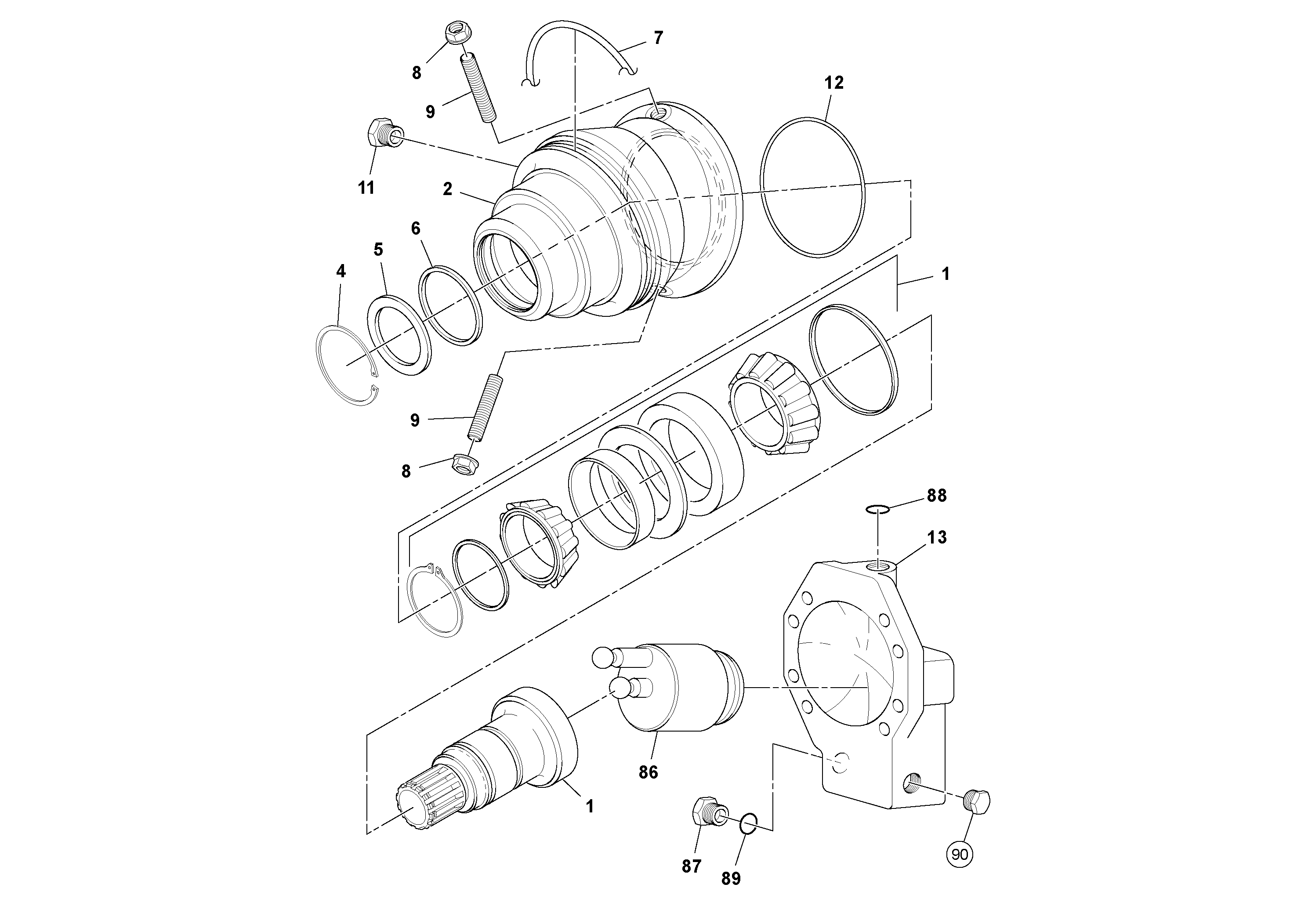 Схема запчастей Volvo SD115D/SD115F S/N 23273 - - 85549 Drum Drive Motor 