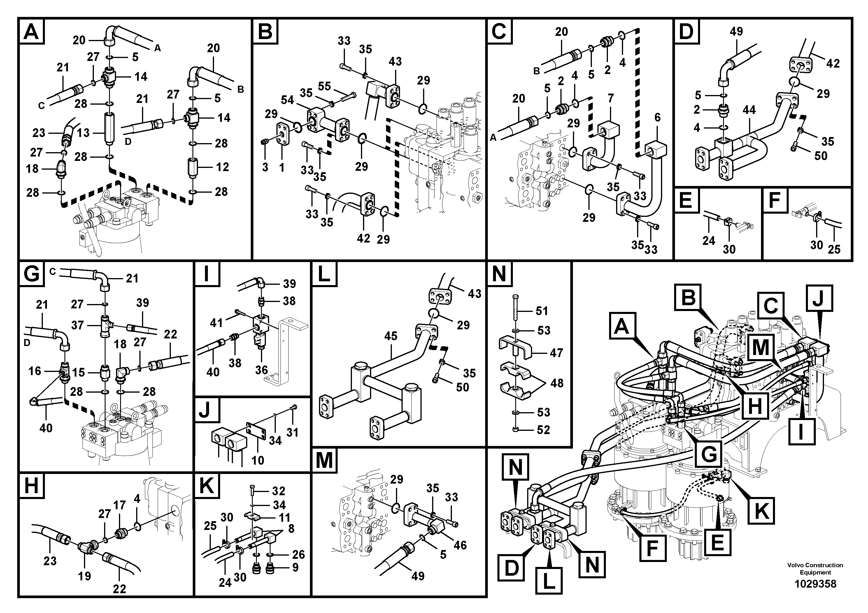 Схема запчастей Volvo PL4611 - 80959 Hydraulic system, control valve to boom and swing 