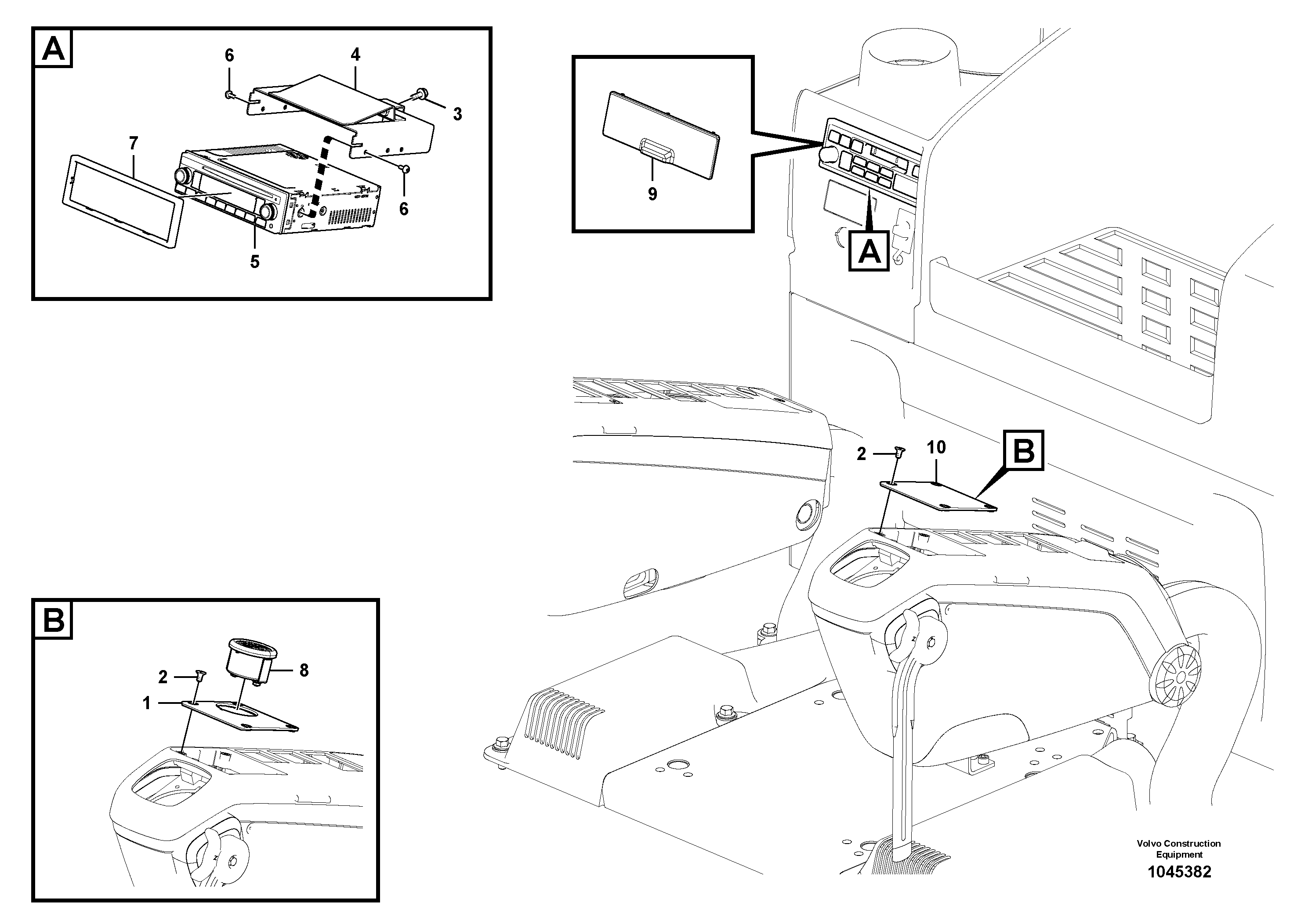 Схема запчастей Volvo FB2800C - 71401 Cassette radio recorder with mounting details 