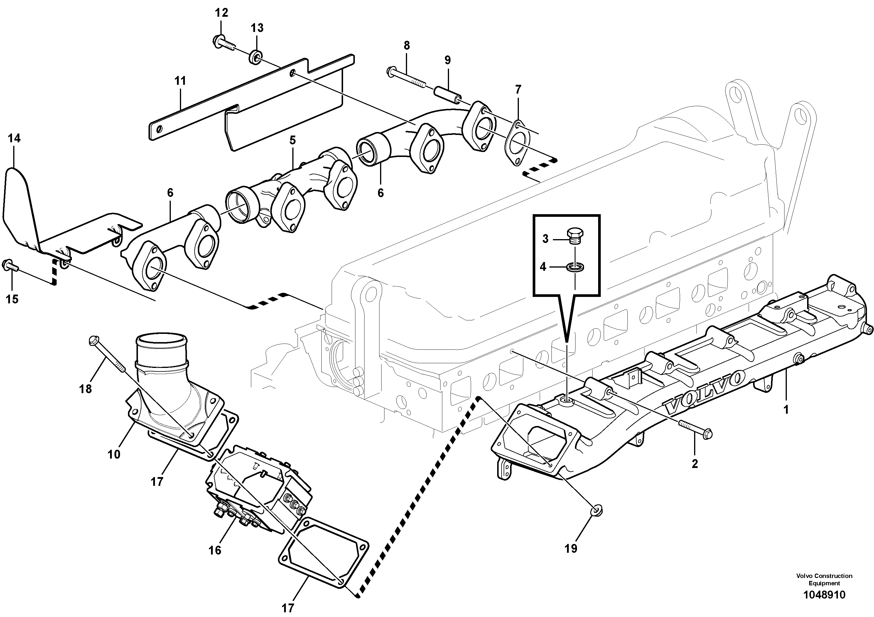 Схема запчастей Volvo FBR2800C - 68233 Inlet manifold and exhaust manifold 