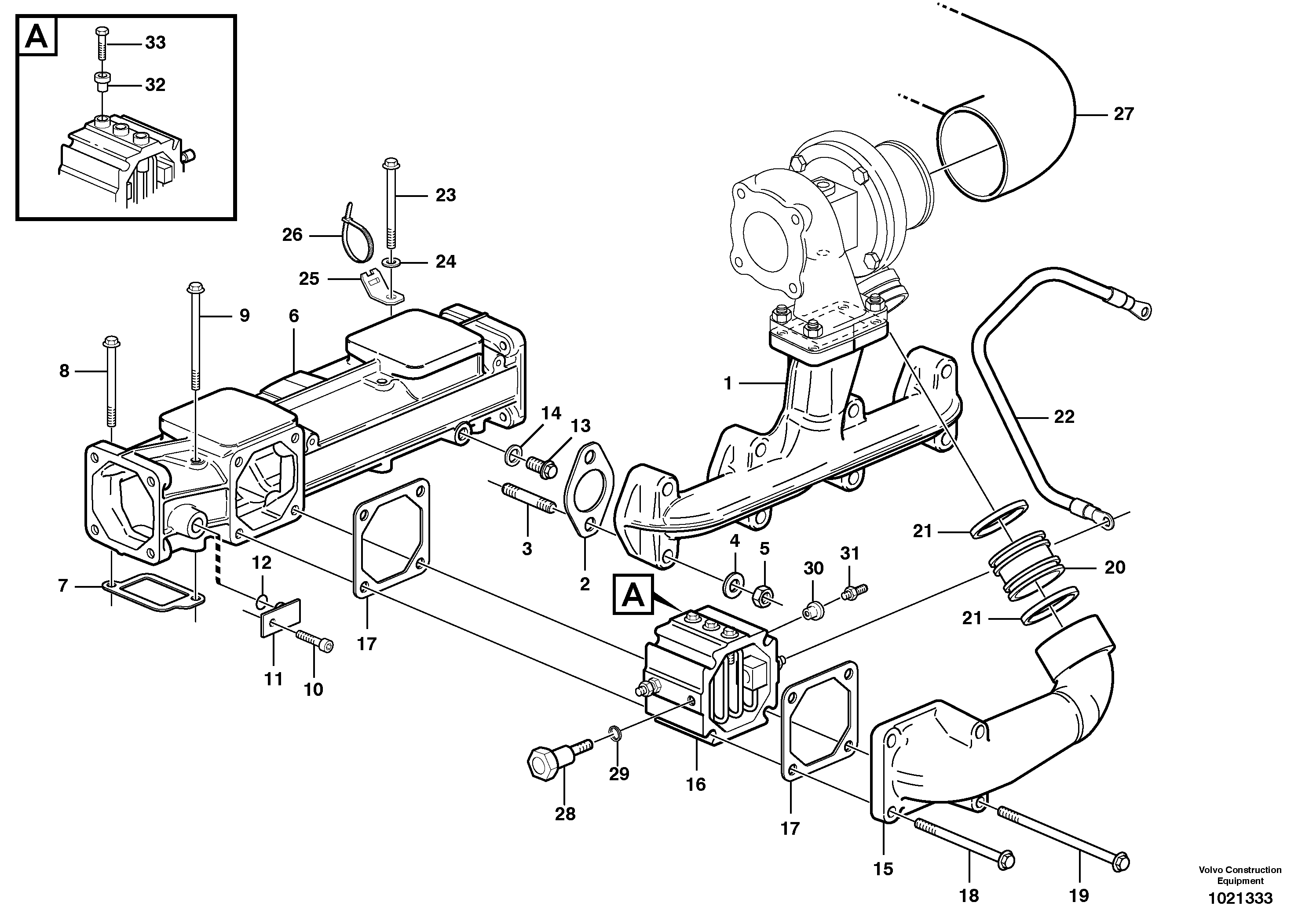 Схема запчастей Volvo BL70 - 41186 Inlet manifold and exhaust manifold BL70