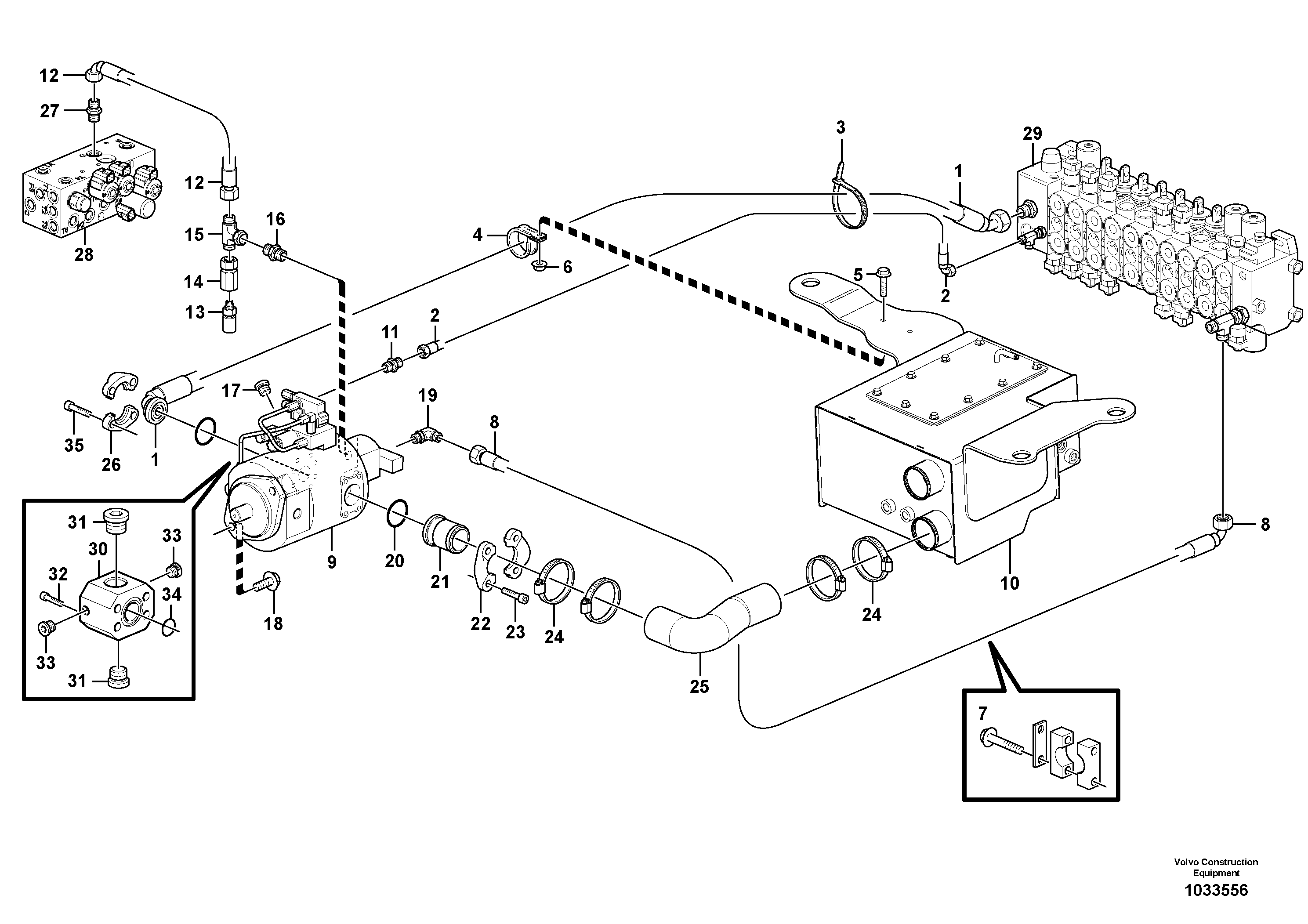 Схема запчастей Volvo BL70 - 106213 Hydraulic system, suction line BL70 S/N 11489 -