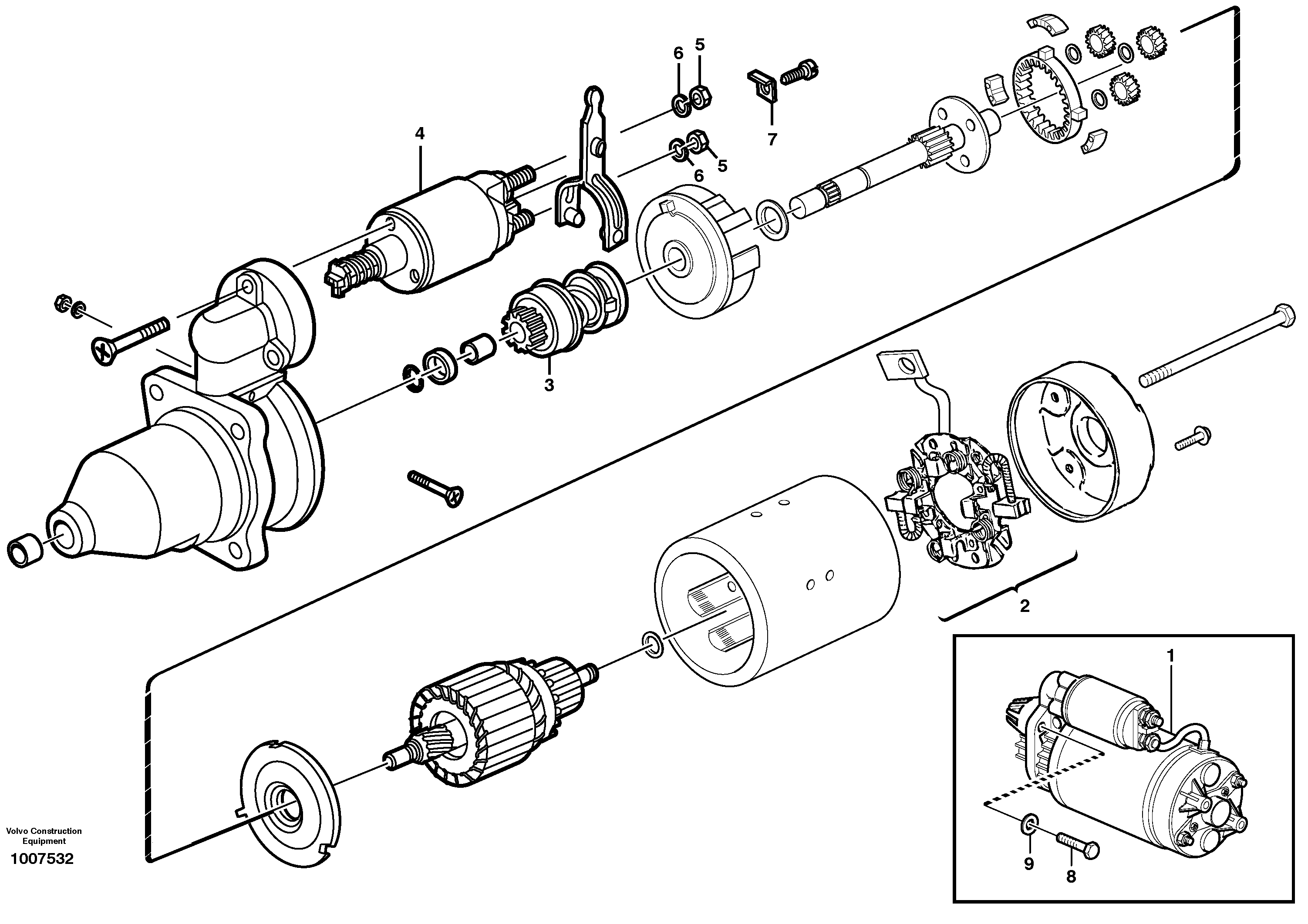 Схема запчастей Volvo BL70 - 40279 Starter motor with assembling details BL70