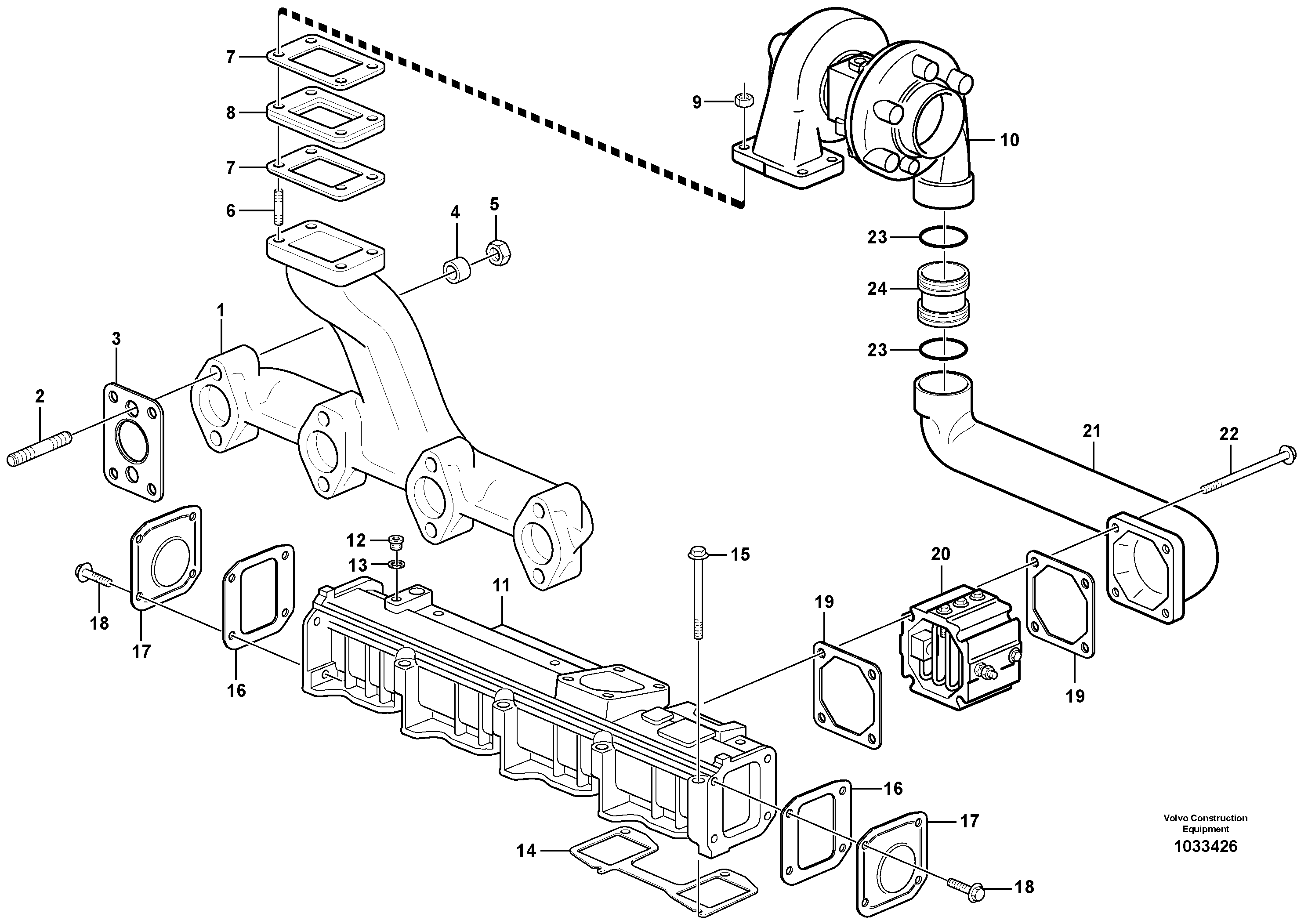 Схема запчастей Volvo BL70 - 101006 Inlet manifold and exhaust manifold BL70 S/N 11489 -