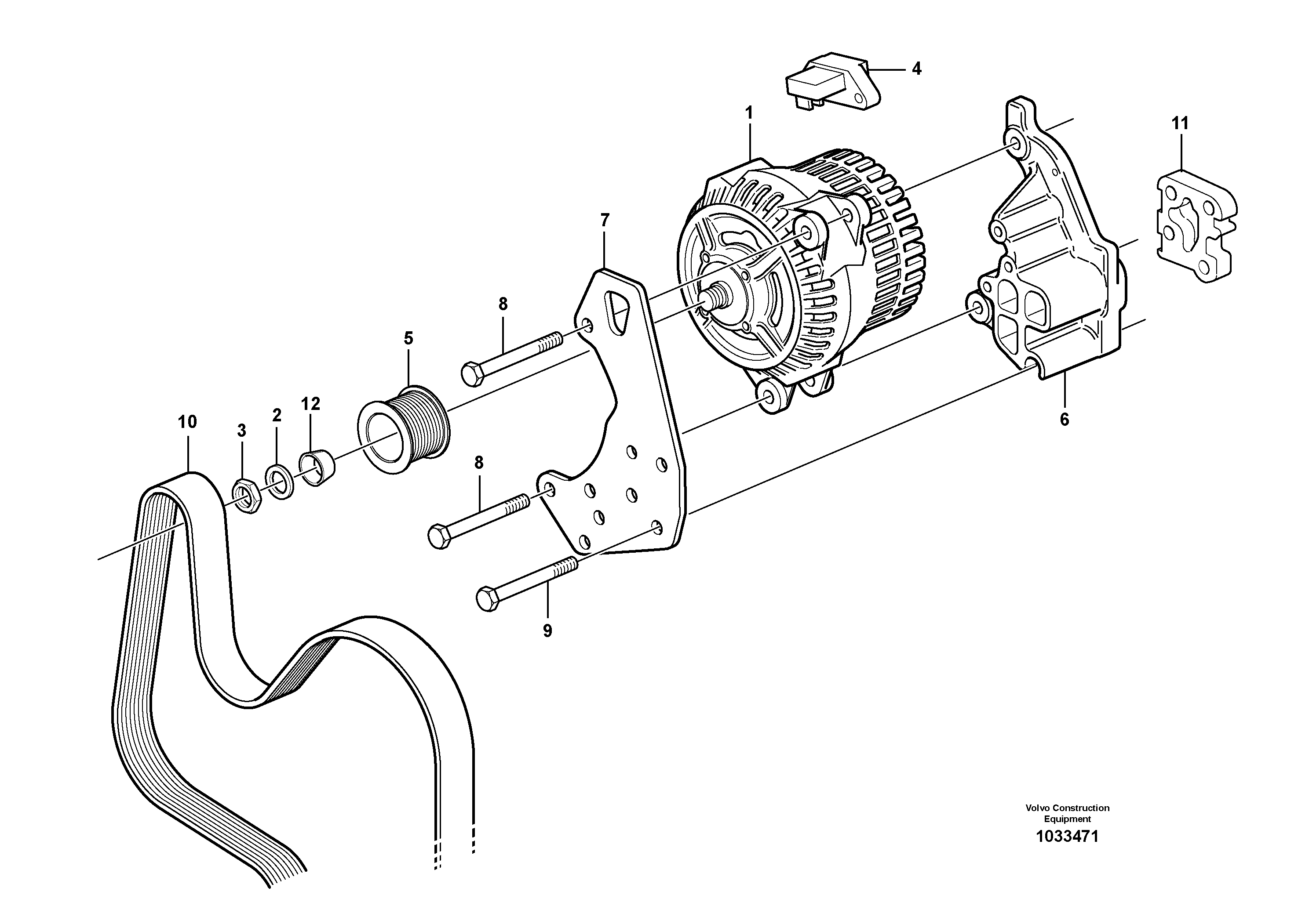 Схема запчастей Volvo BL70 - 51441 Alternator with assembling details BL70 S/N 11489 -