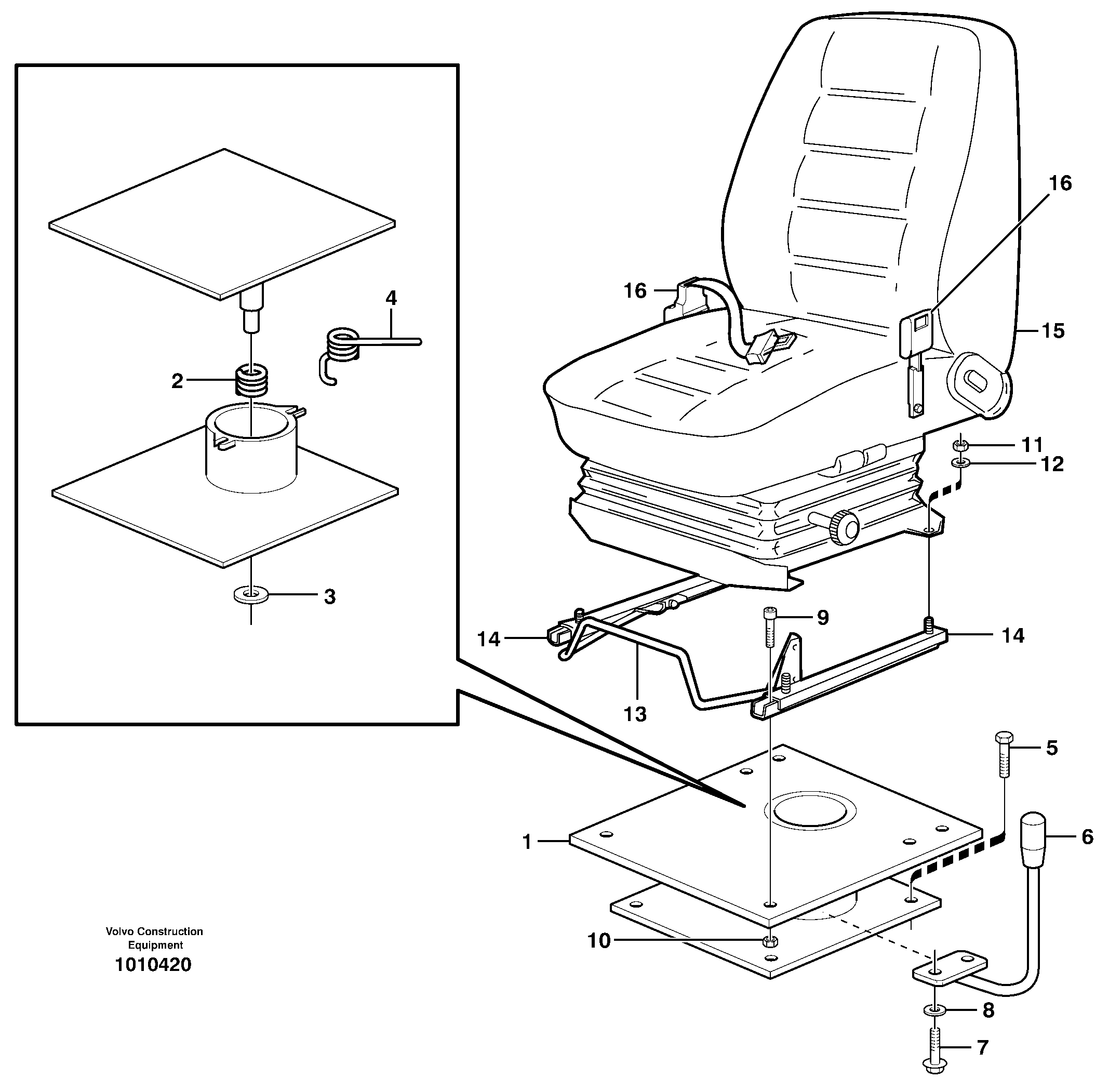 Схема запчастей Volvo BL70 - 39697 Operator seat with fitting parts BL70