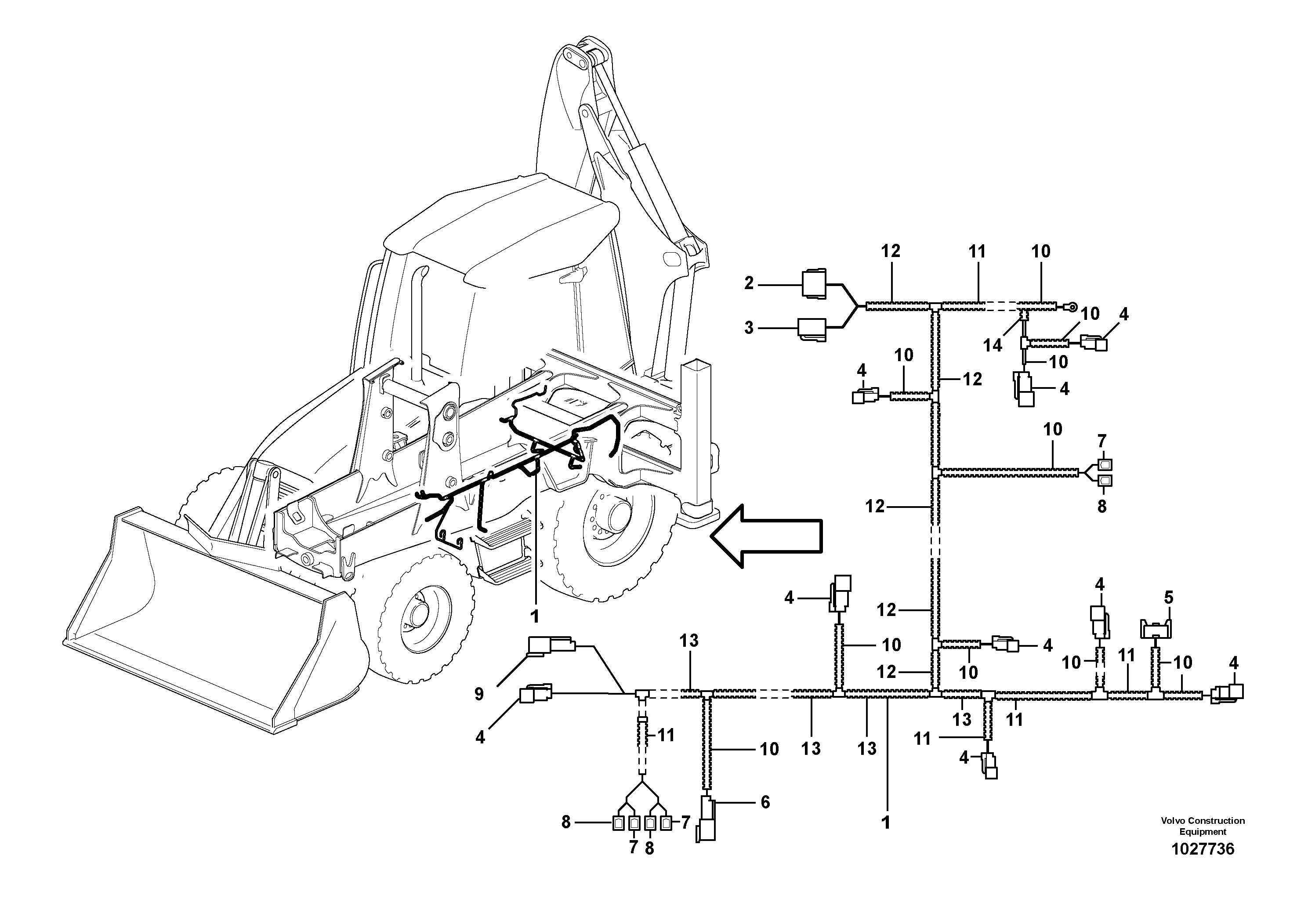 Схема запчастей Volvo BL71 - 1087 Cable harness rear valve block BL71PLUS