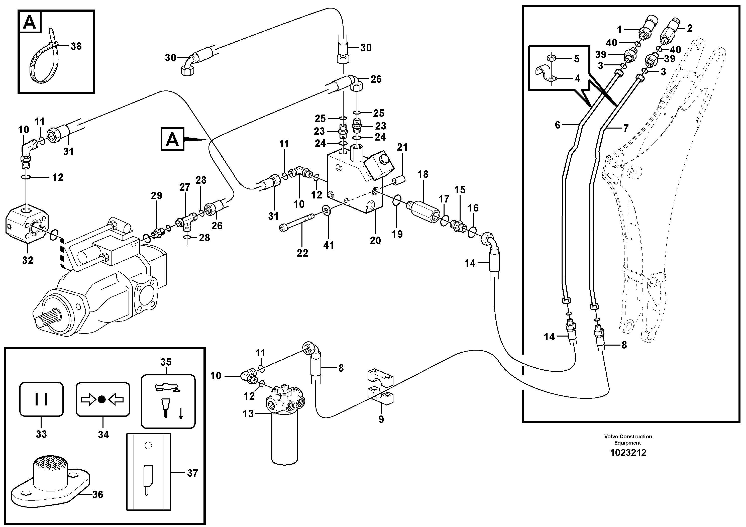 Схема запчастей Volvo BL71 - 28074 Hydraulic system, hammer BL71