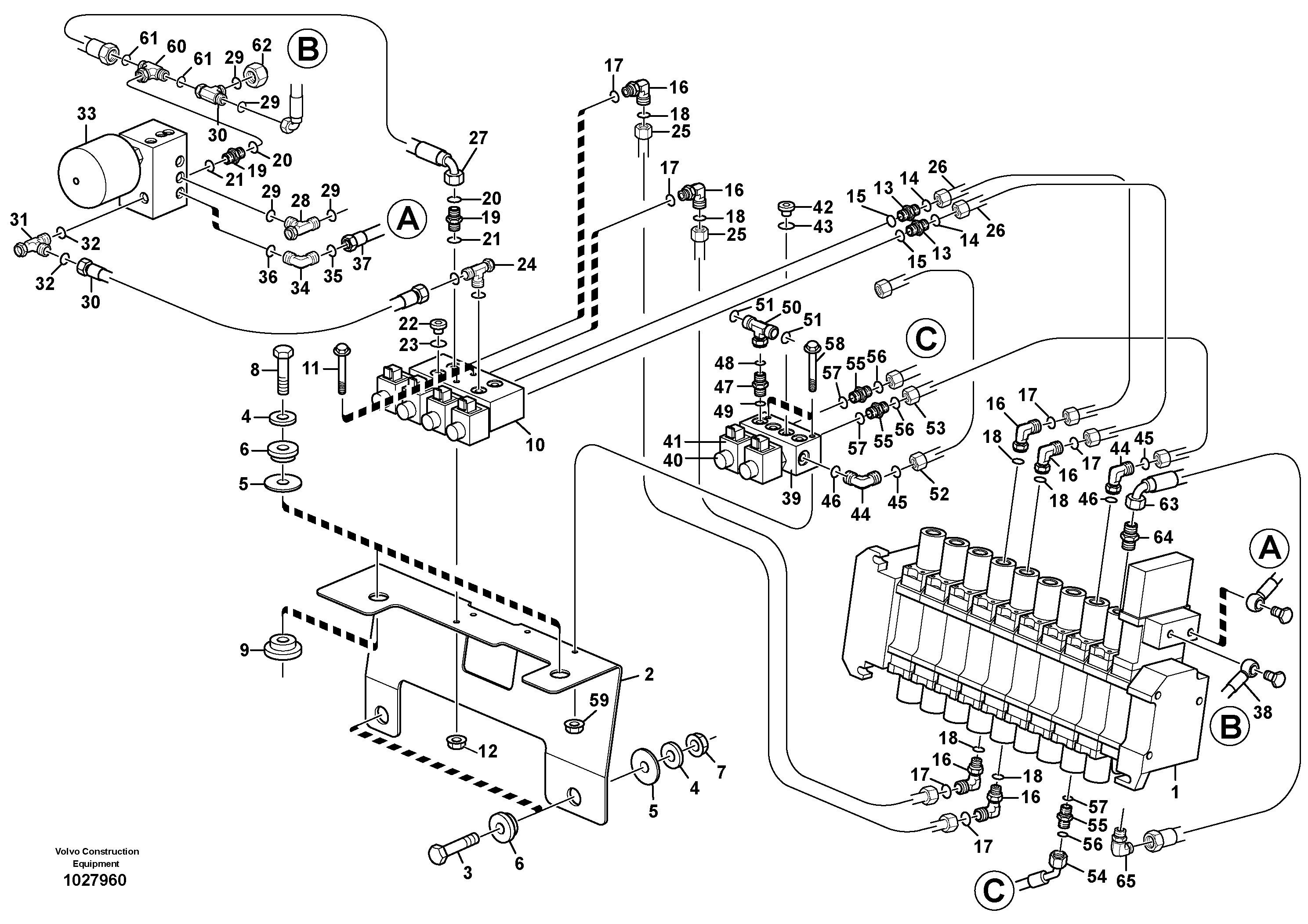 Схема запчастей Volvo BL71 - 3095 Hydraulic system pilot excavator controls BL71