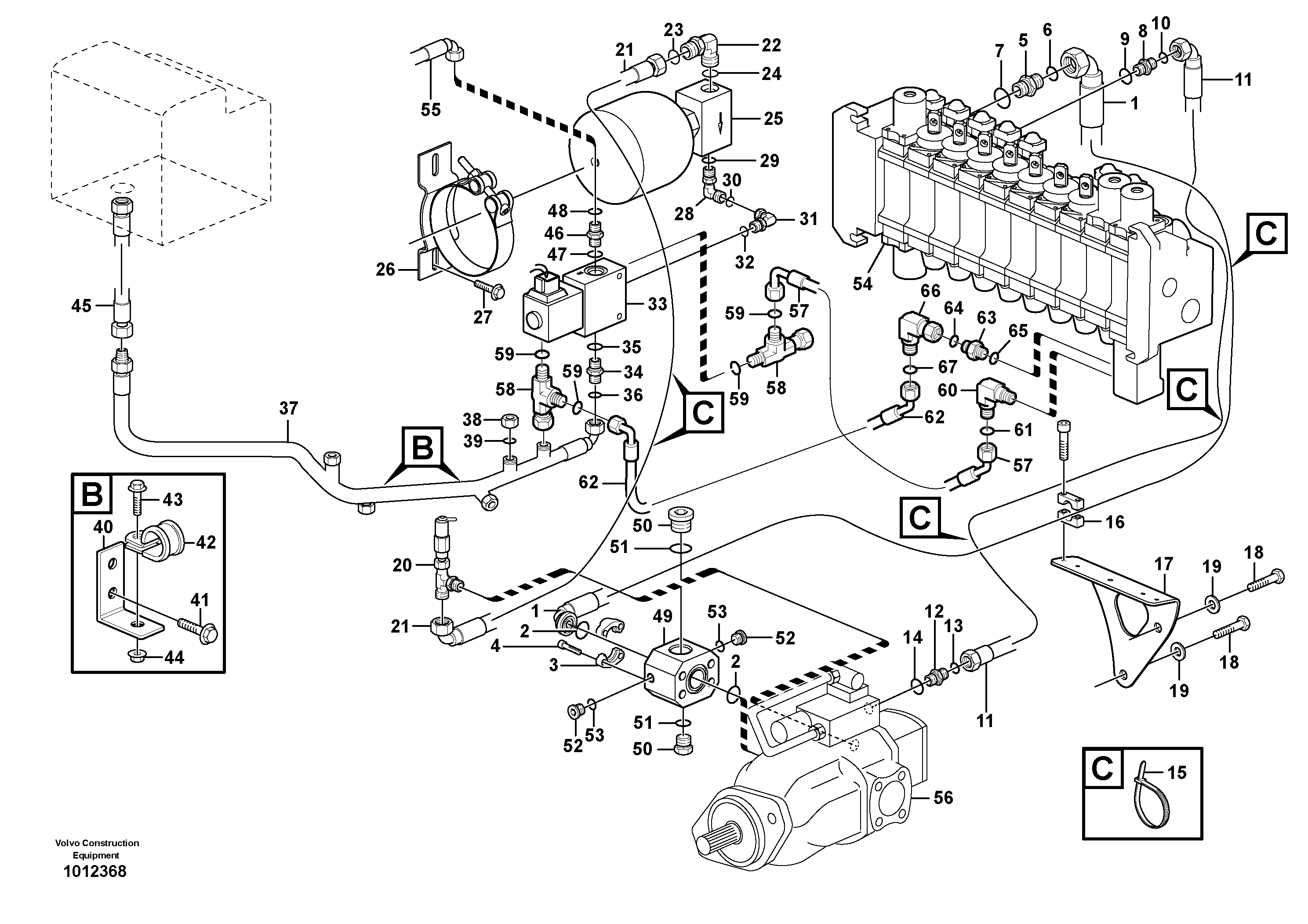 Схема запчастей Volvo BL71 - 93115 Hydraulic system, feed line BL71