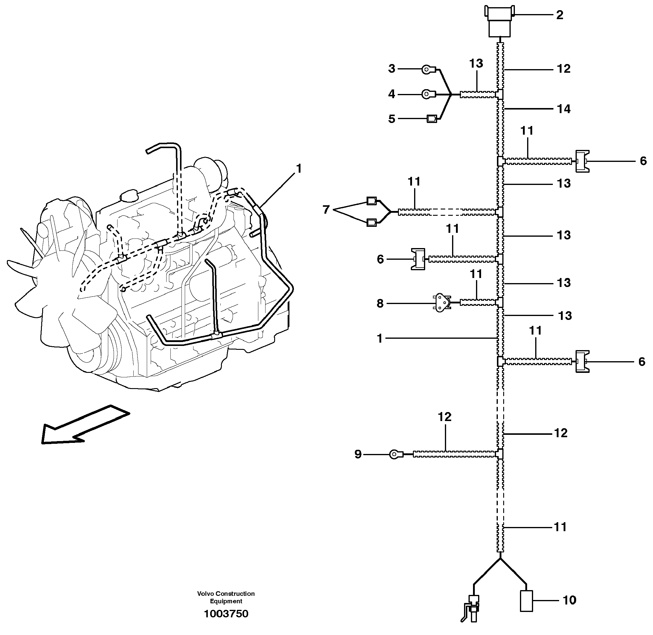 Схема запчастей Volvo BL71 - 2205 Cable harness, engine BL71