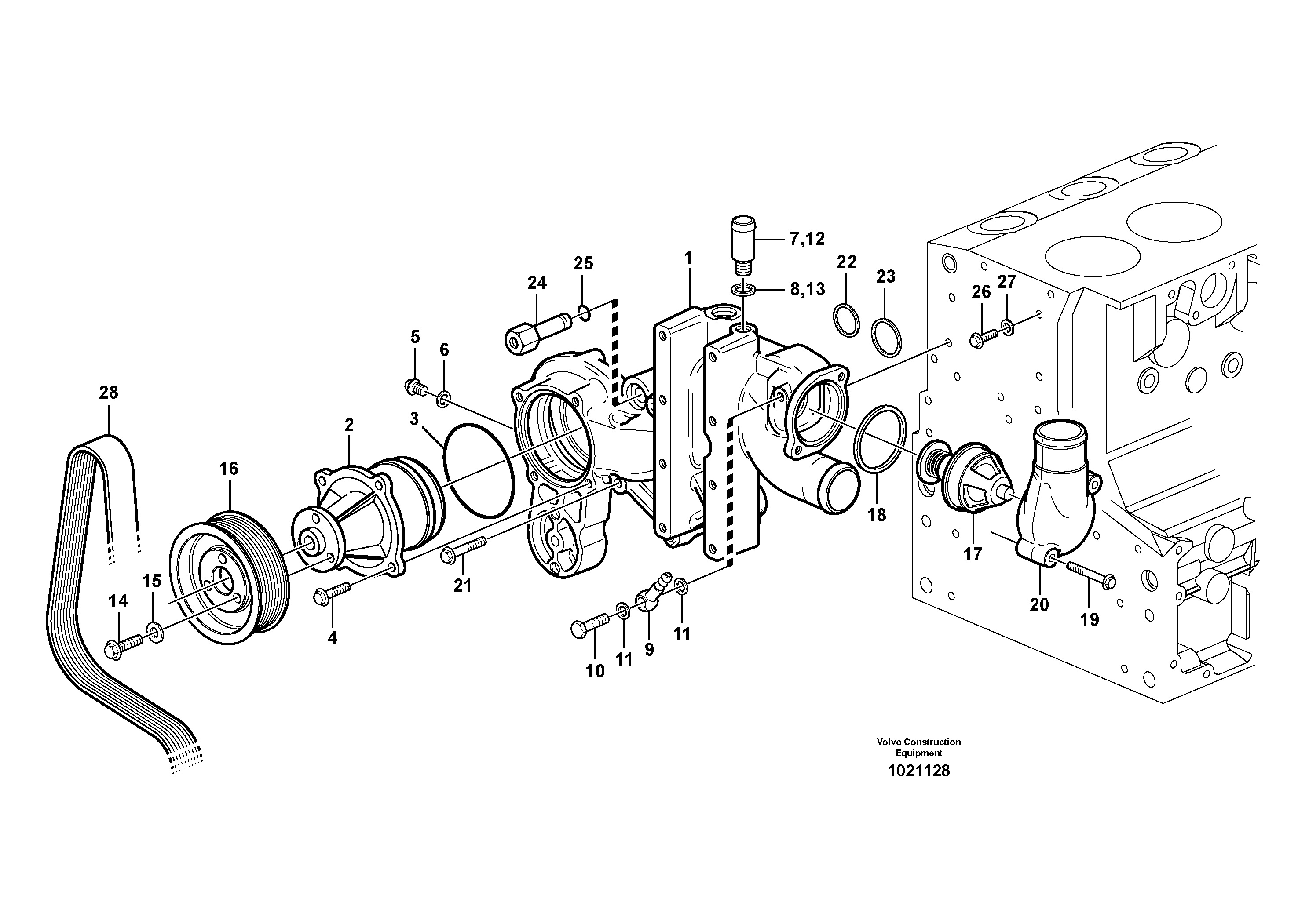 Схема запчастей Volvo BL61 - 98873 Water pump and thermostat housing BL61