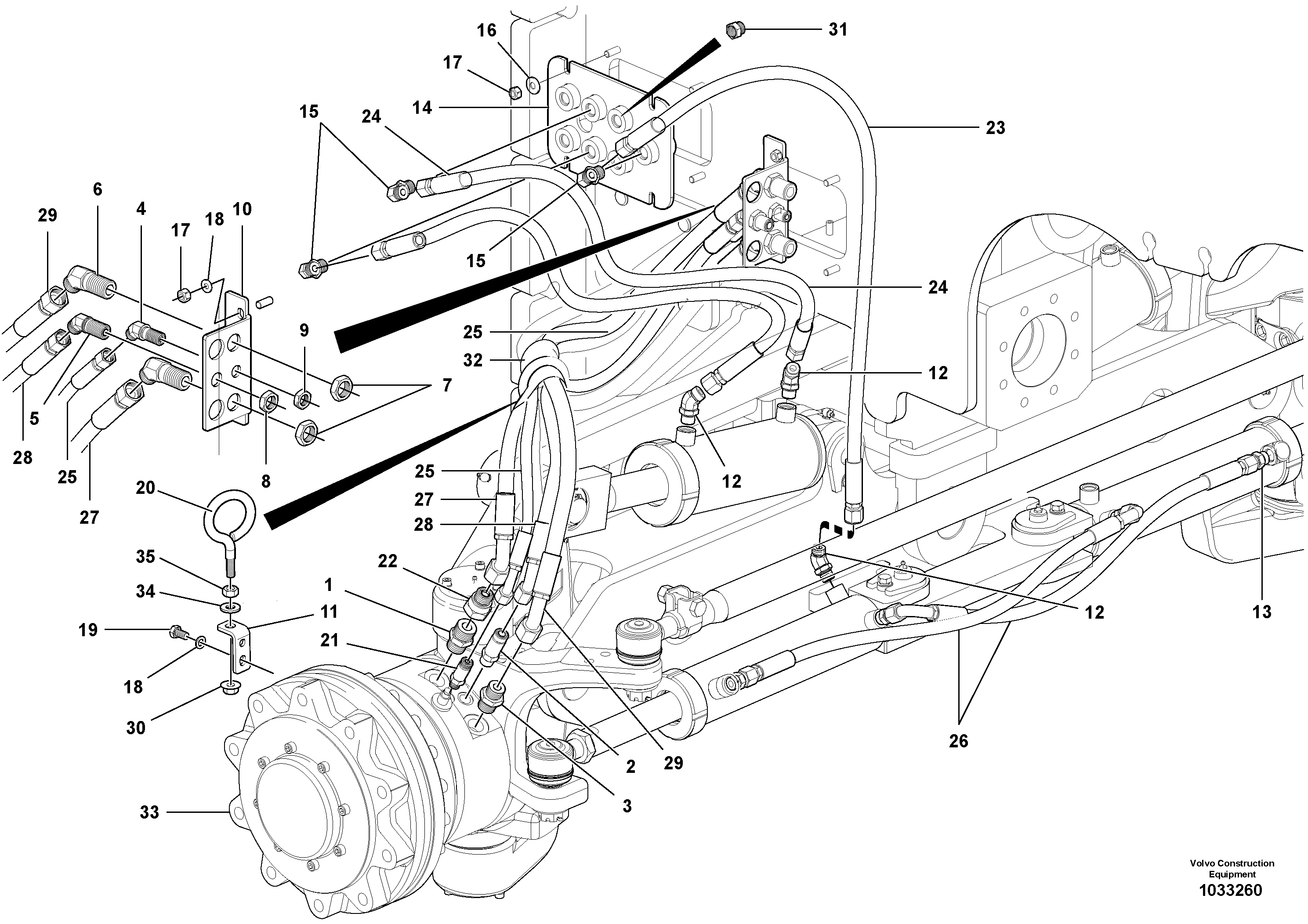 Схема запчастей Volvo G900 MODELS S/N 39300 - - 104611 Front Axle Hydraulic Circuit - AWD 