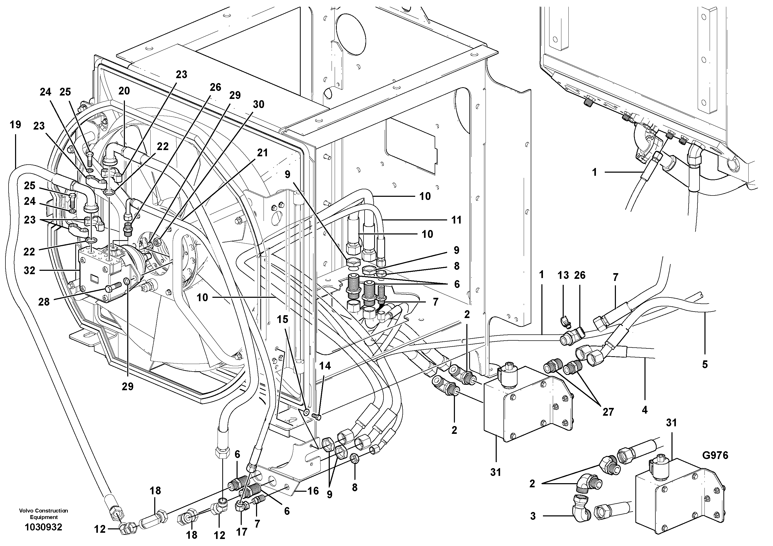 Схема запчастей Volvo G900 MODELS S/N 39300 - - 92612 Fan Hydraulic Circuit - Rear - AWD 