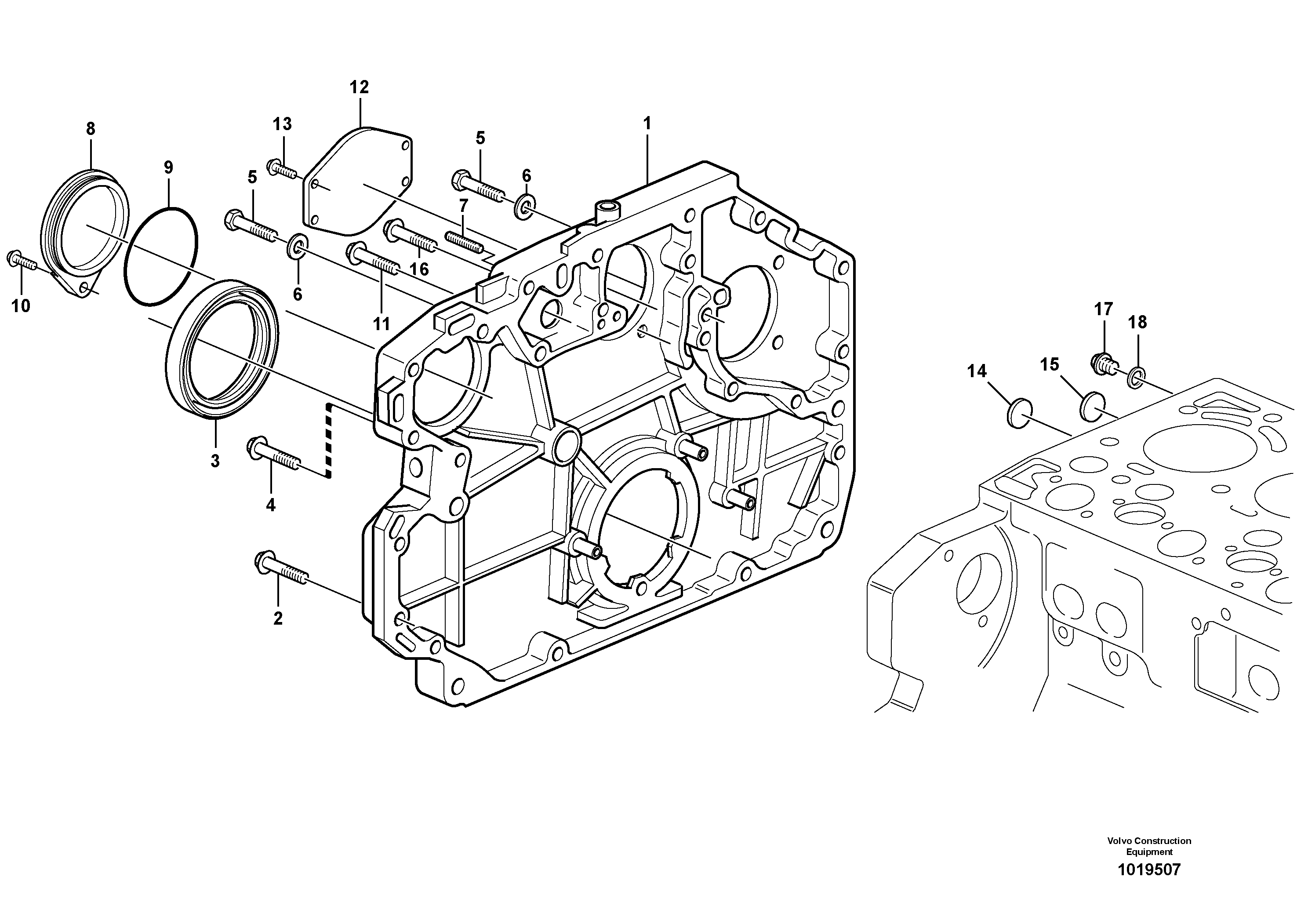 Схема запчастей Volvo G900 MODELS S/N 39300 - - 65722 Timing gear casing - D7 