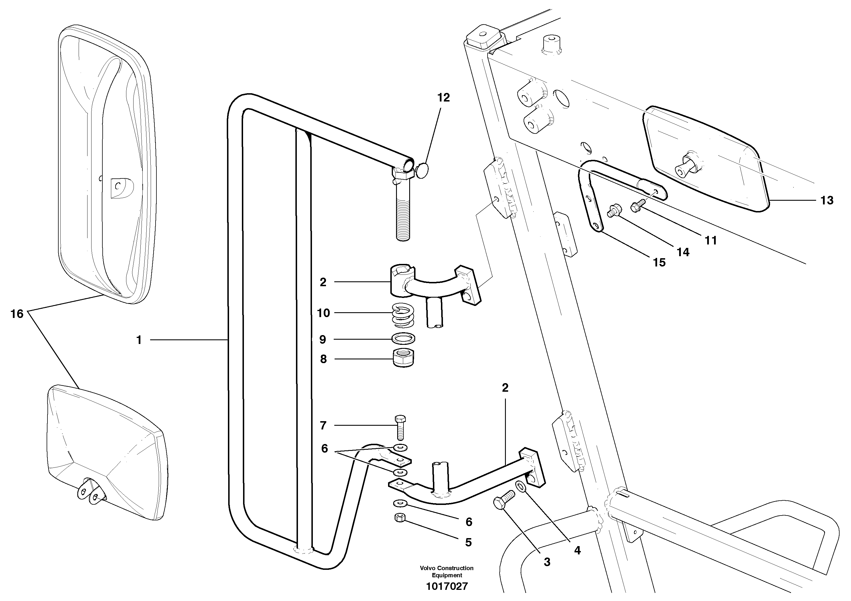 Схема запчастей Volvo G900 MODELS S/N 39300 - - 268 Breakaway mirror bracket & interior mirror