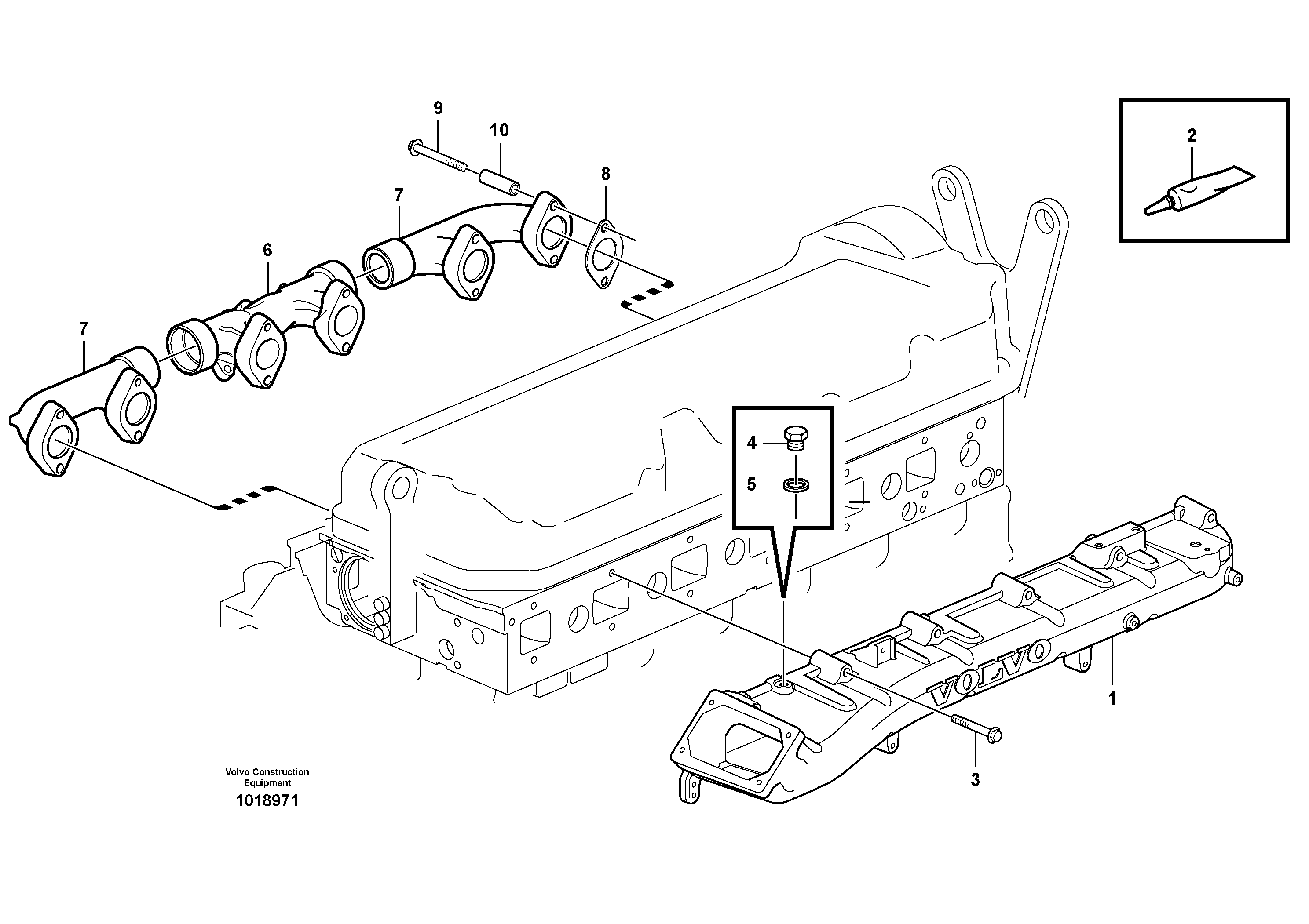 Схема запчастей Volvo G900 MODELS S/N 39300 - - 10685 Inlet manifold and exhaust manifold - D9 