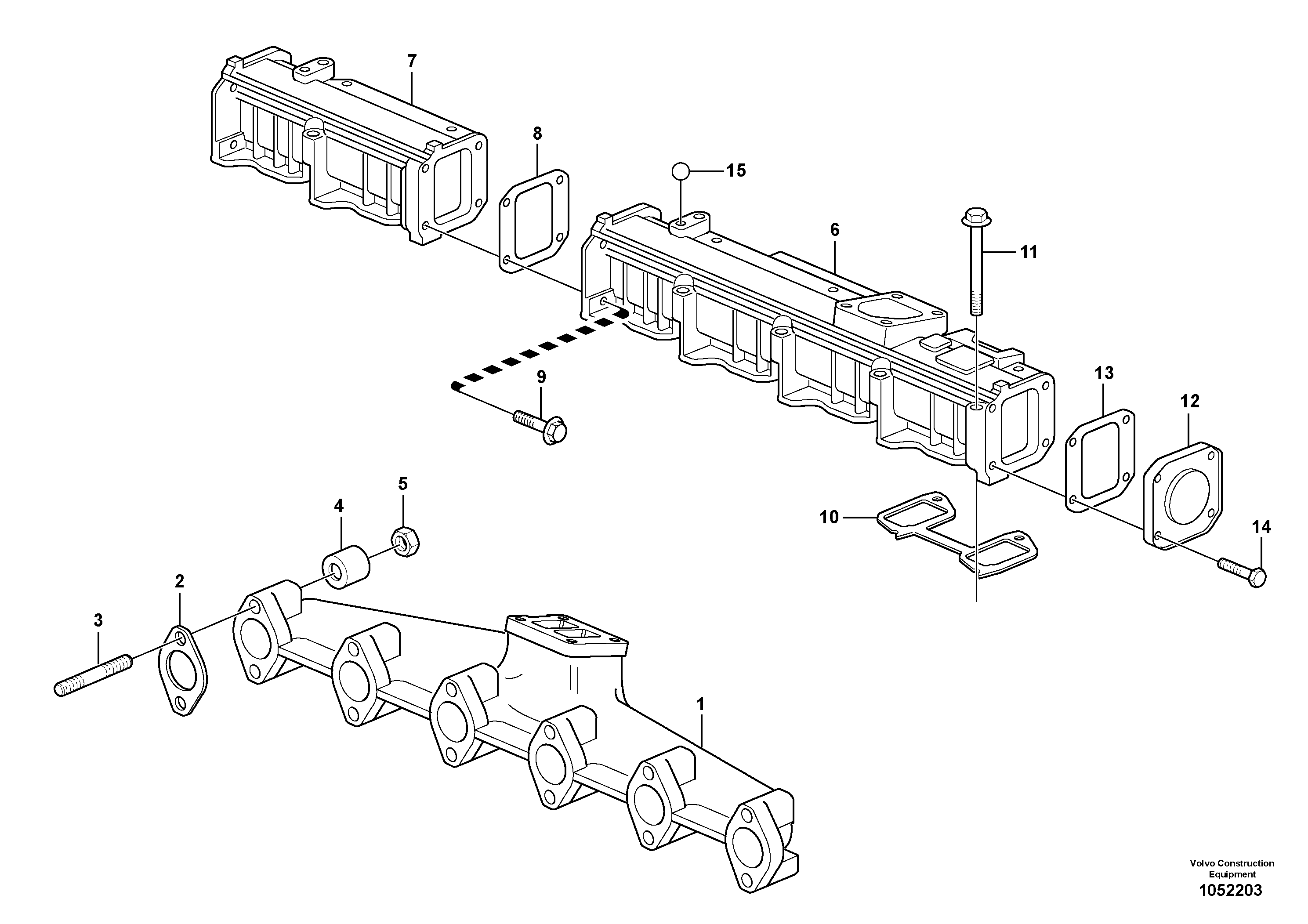Схема запчастей Volvo G900 MODELS S/N 39300 - - 54345 Inlet manifold and exhaust manifold 