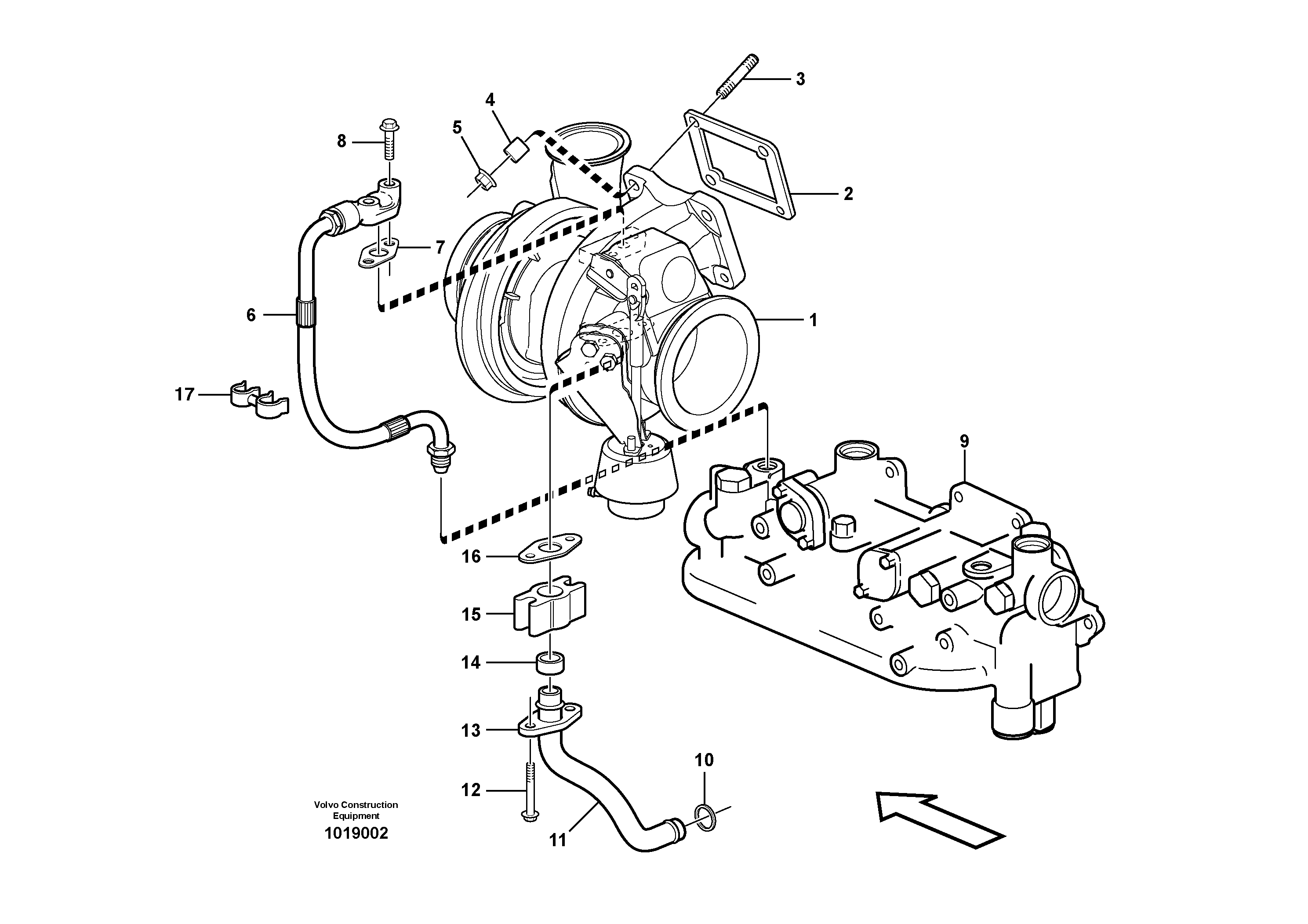 Схема запчастей Volvo G900 MODELS S/N 39300 - - 10688 Turbocharger with fitting parts - D9 