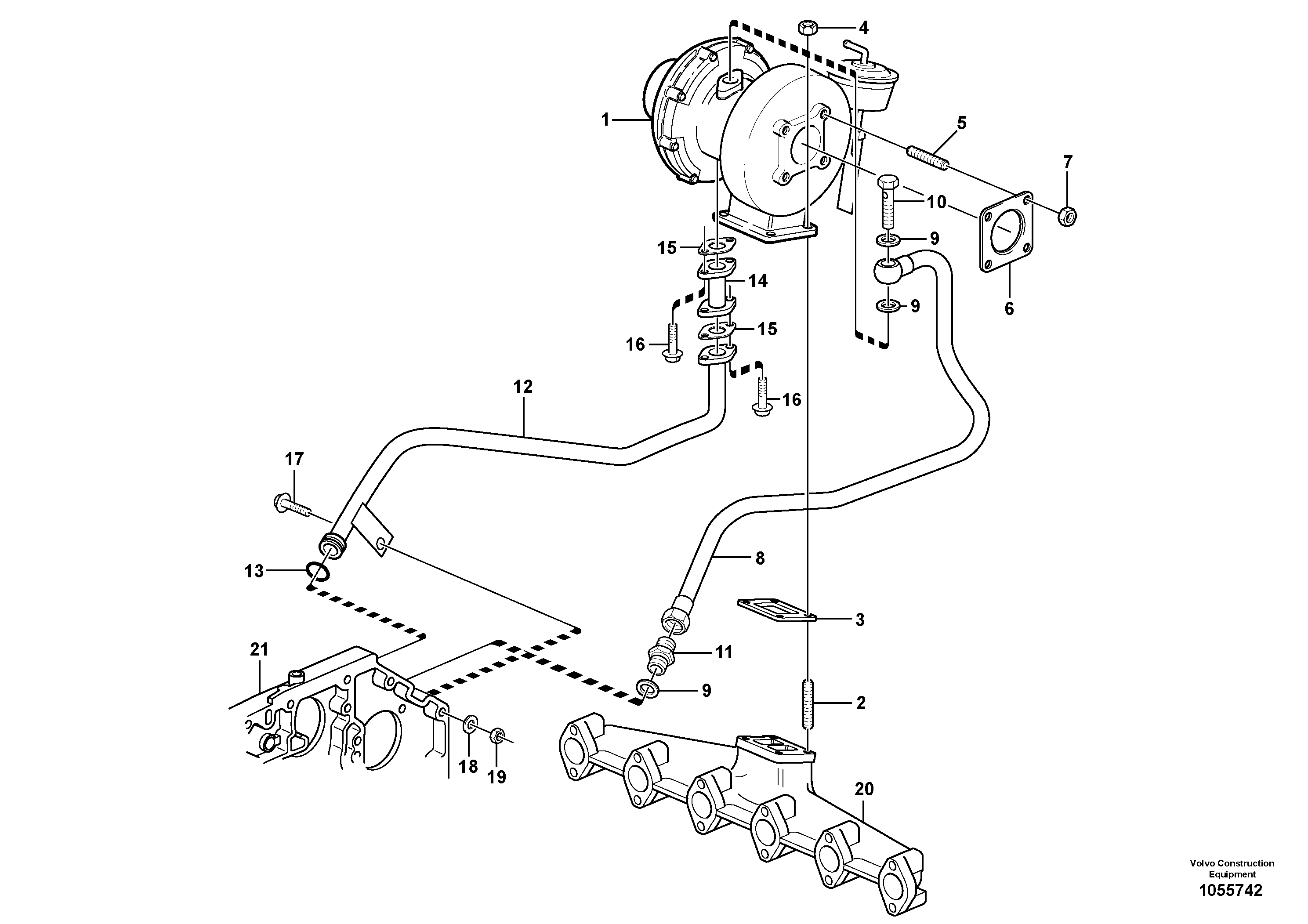 Схема запчастей Volvo G900 MODELS S/N 39300 - - 31921 Turbocharger with fitting parts - D7 