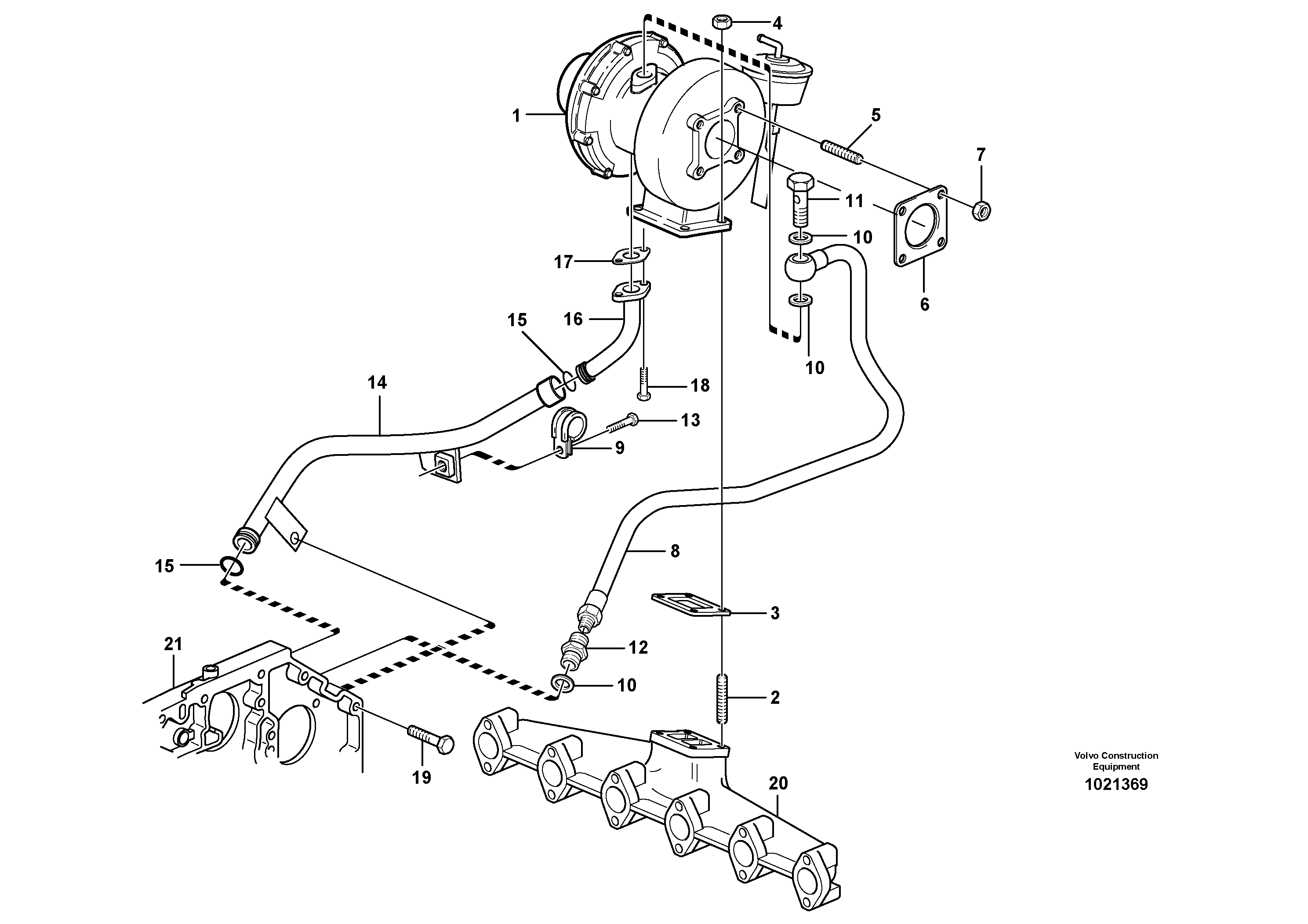 Схема запчастей Volvo G900 MODELS S/N 39300 - - 42507 Turbocharger with fitting parts - D7 