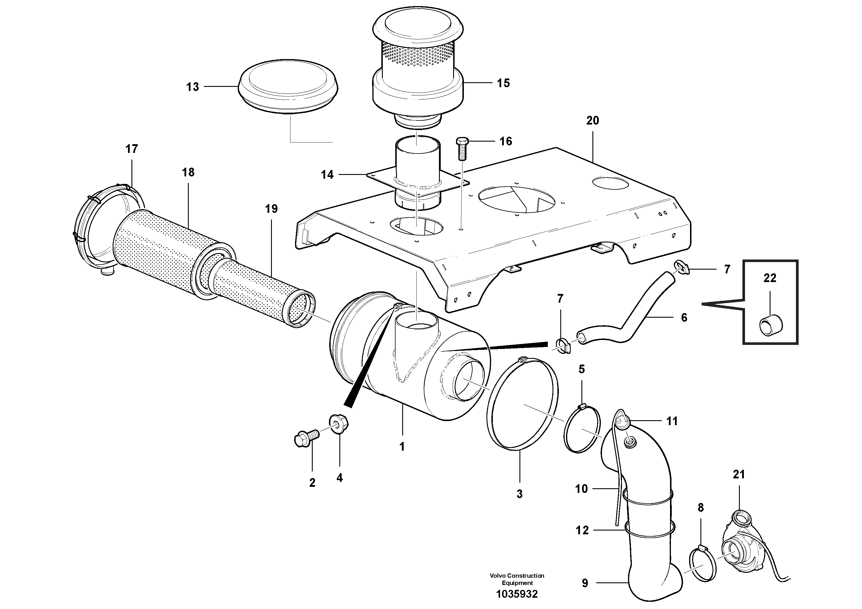 Схема запчастей Volvo G900 MODELS S/N 39300 - - 29212 Air cleaner and inlet assembly - D9