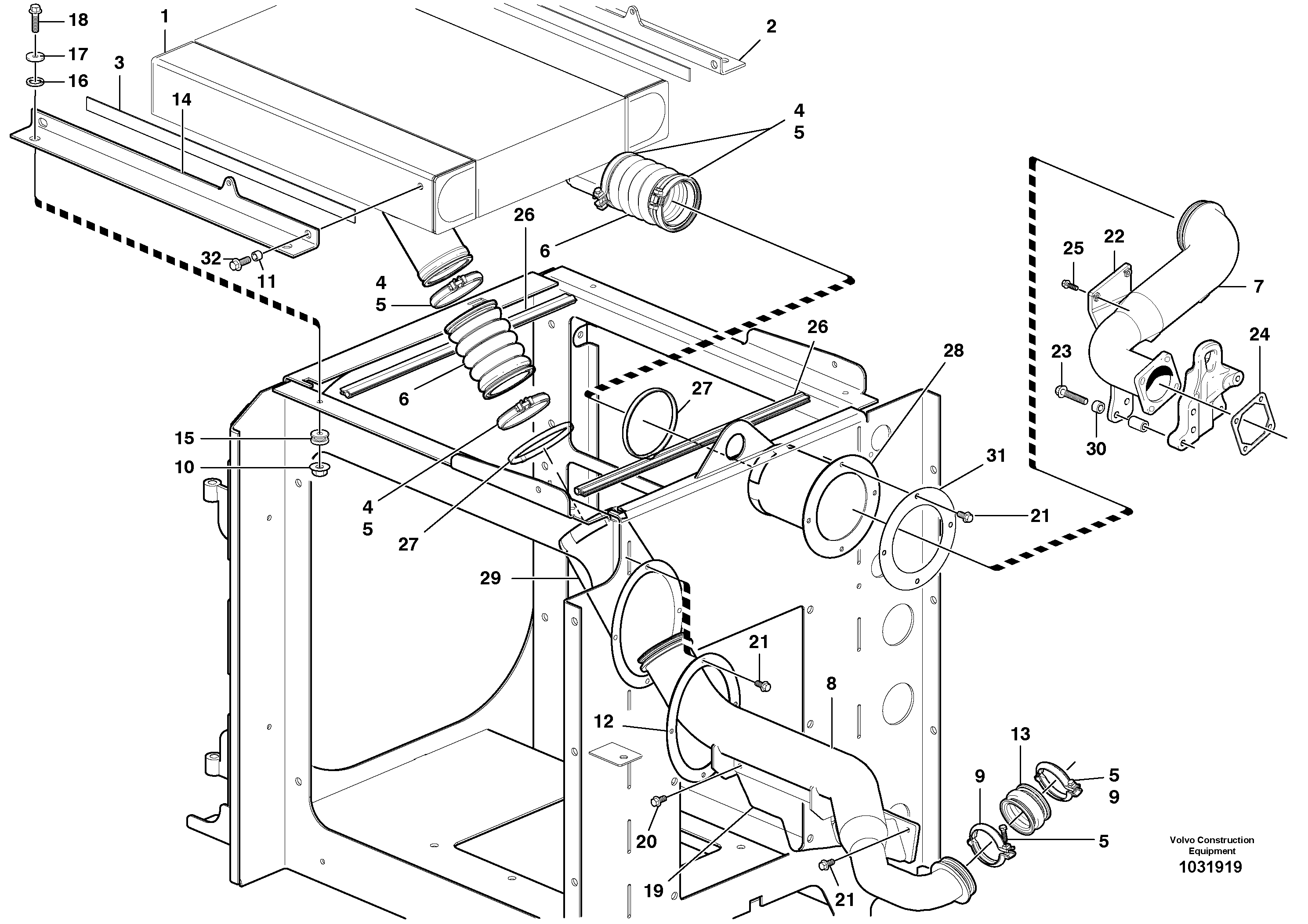 Схема запчастей Volvo G900 MODELS S/N 39300 - - 48268 Intercooler with connectors - D7 