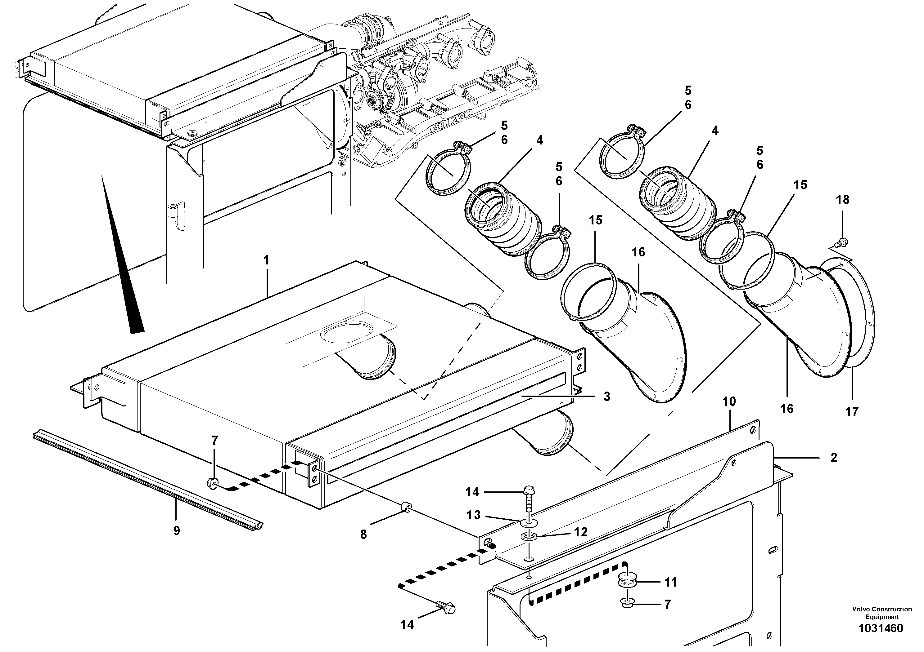 Схема запчастей Volvo G900 MODELS S/N 39300 - - 48276 Intercooler with connectors - D9 