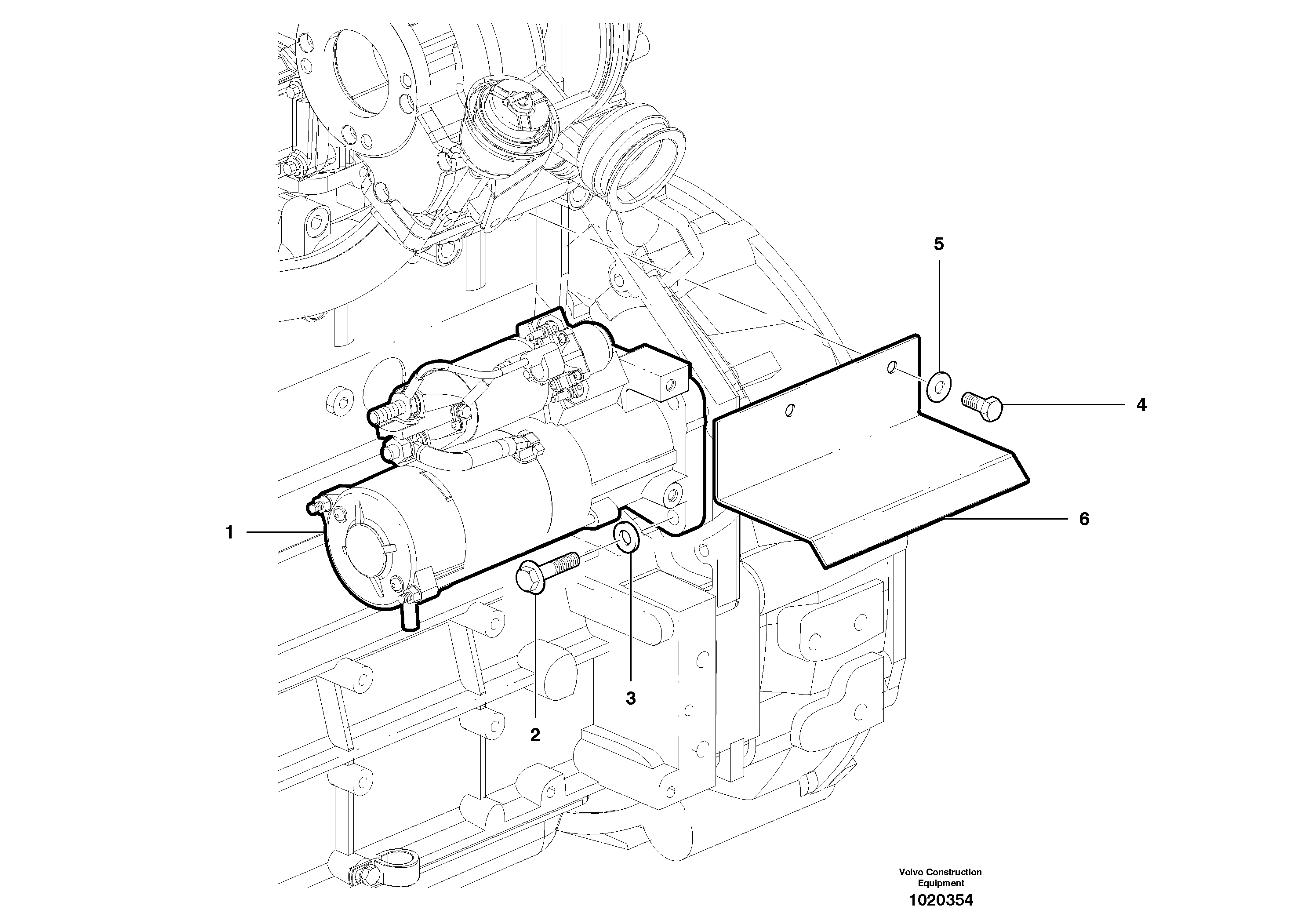 Схема запчастей Volvo G900 MODELS S/N 39300 - - 26347 Starter Motor & Heat Shield - D7