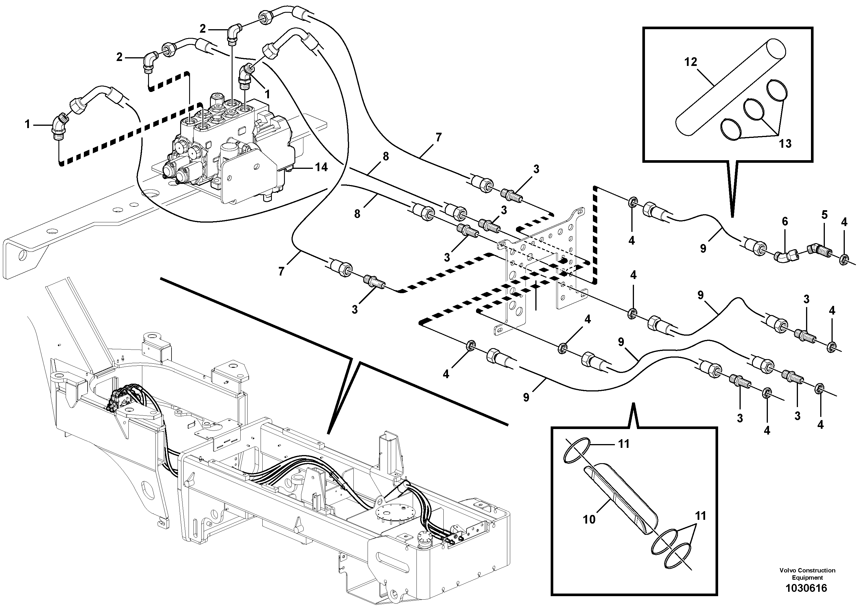 Схема запчастей Volvo G900 MODELS S/N 39300 - - 101481 Auxiliary 2 Bank Front Mount Circuit - Valve to Rear 