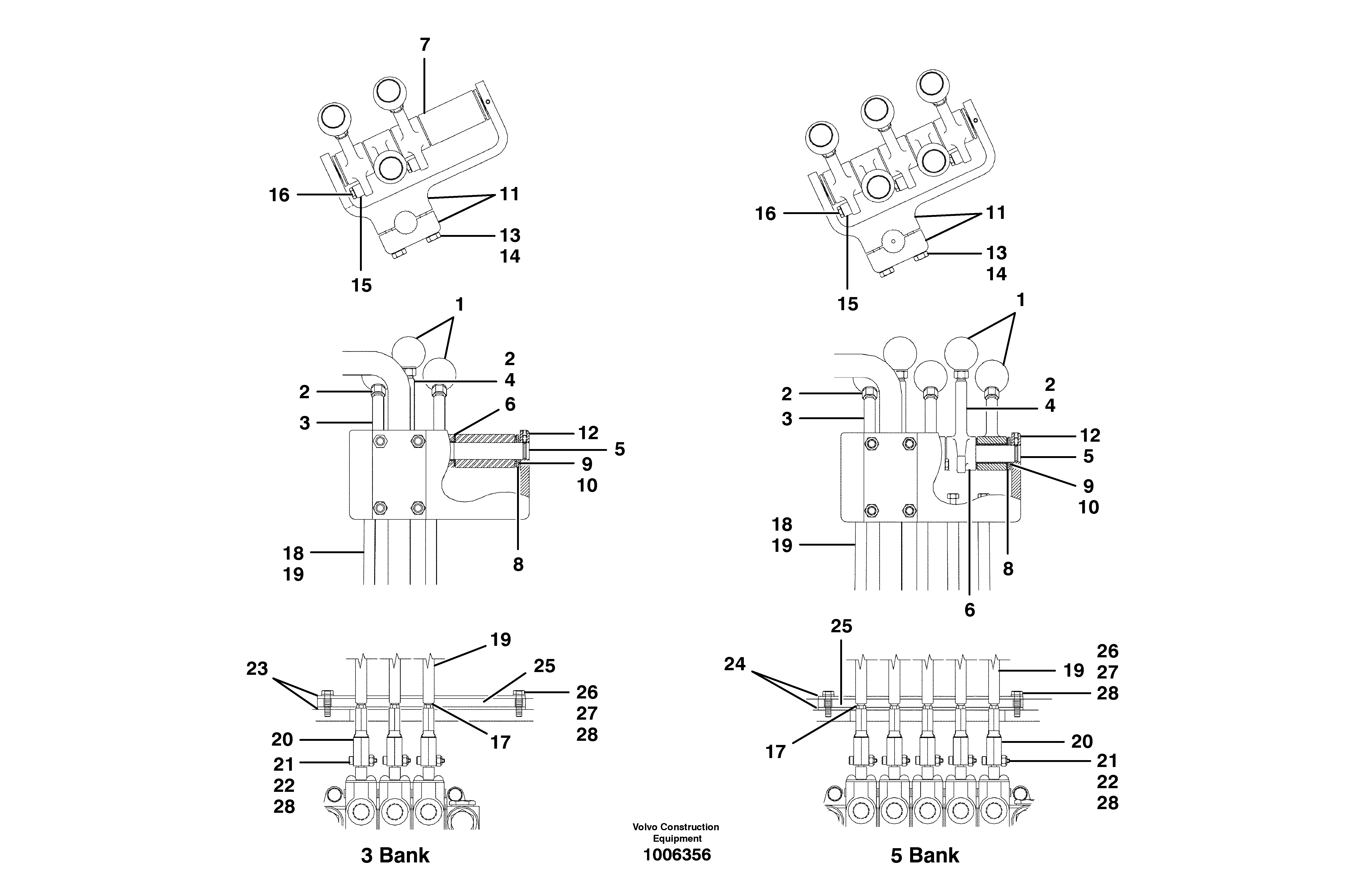 Схема запчастей Volvo G700 MODELS S/N 33000 - - 7747 Controls - auxiliary manifold - 3 and 5 bank 