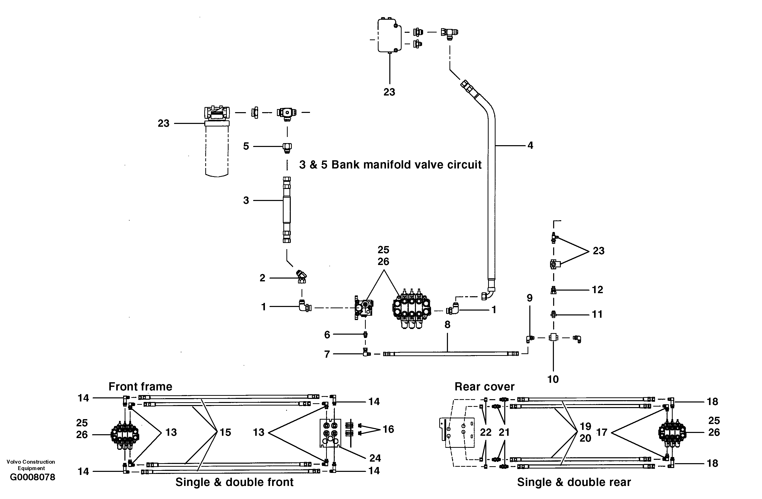 Схема запчастей Volvo G700 MODELS S/N 33000 - - 63907 Attachments manifold valve hydraulic circuits 