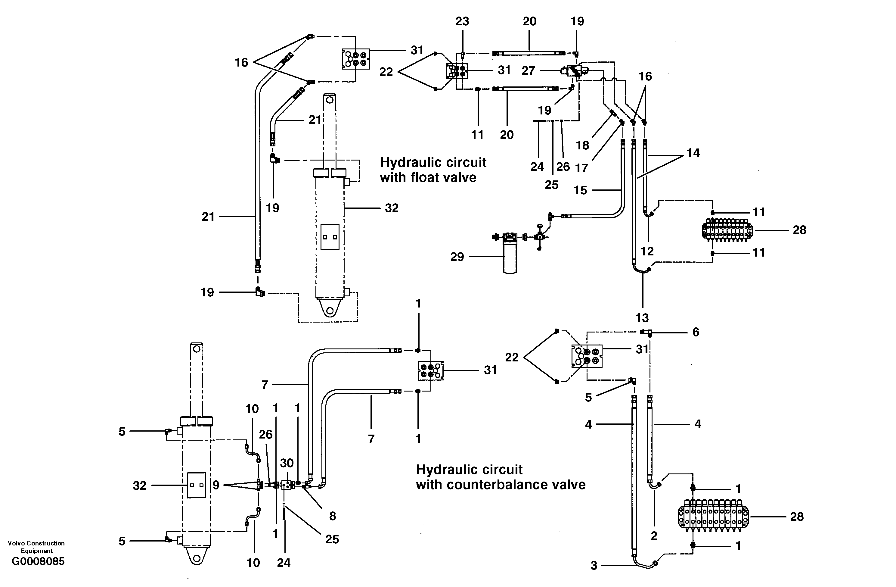 Схема запчастей Volvo G700 MODELS S/N 33000 - - 66341 Plow and dozer circuit 