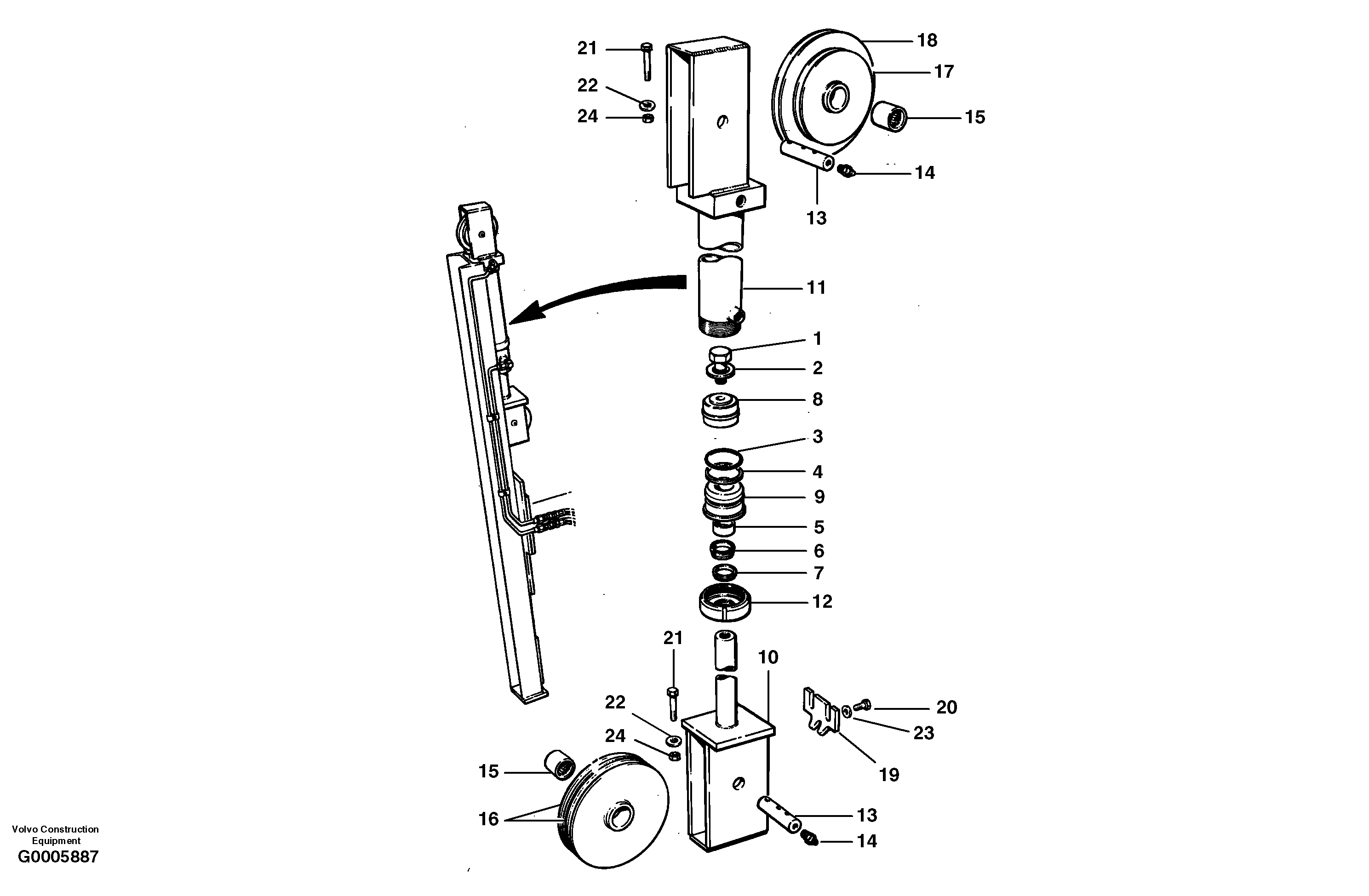 Схема запчастей Volvo G700 MODELS S/N 33000 - - 103950 Wing lift cylinder - front mast - cable wing 