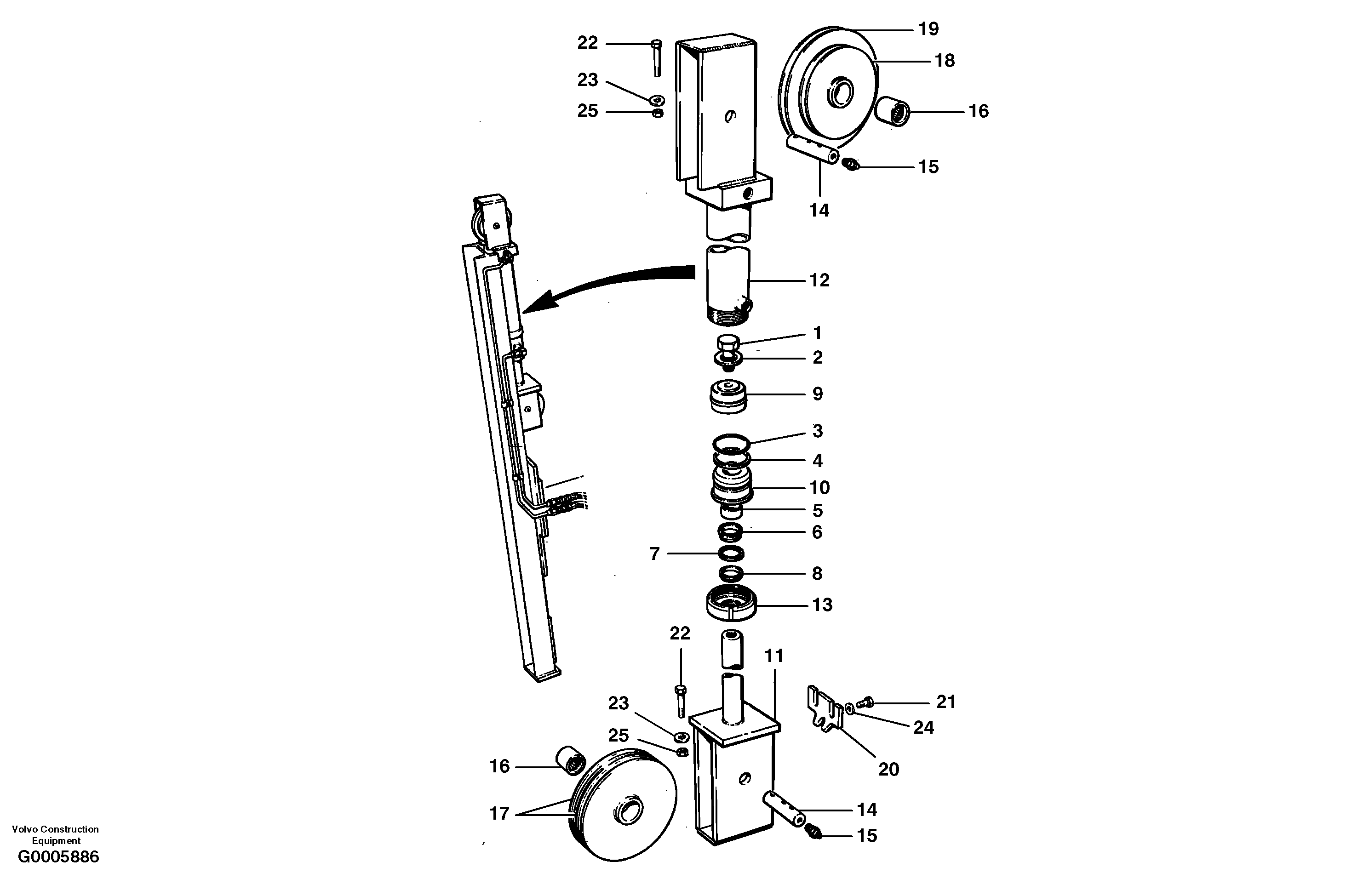 Схема запчастей Volvo G700 MODELS S/N 33000 - - 103977 Wing lift cylinder - front mast - cable wing 