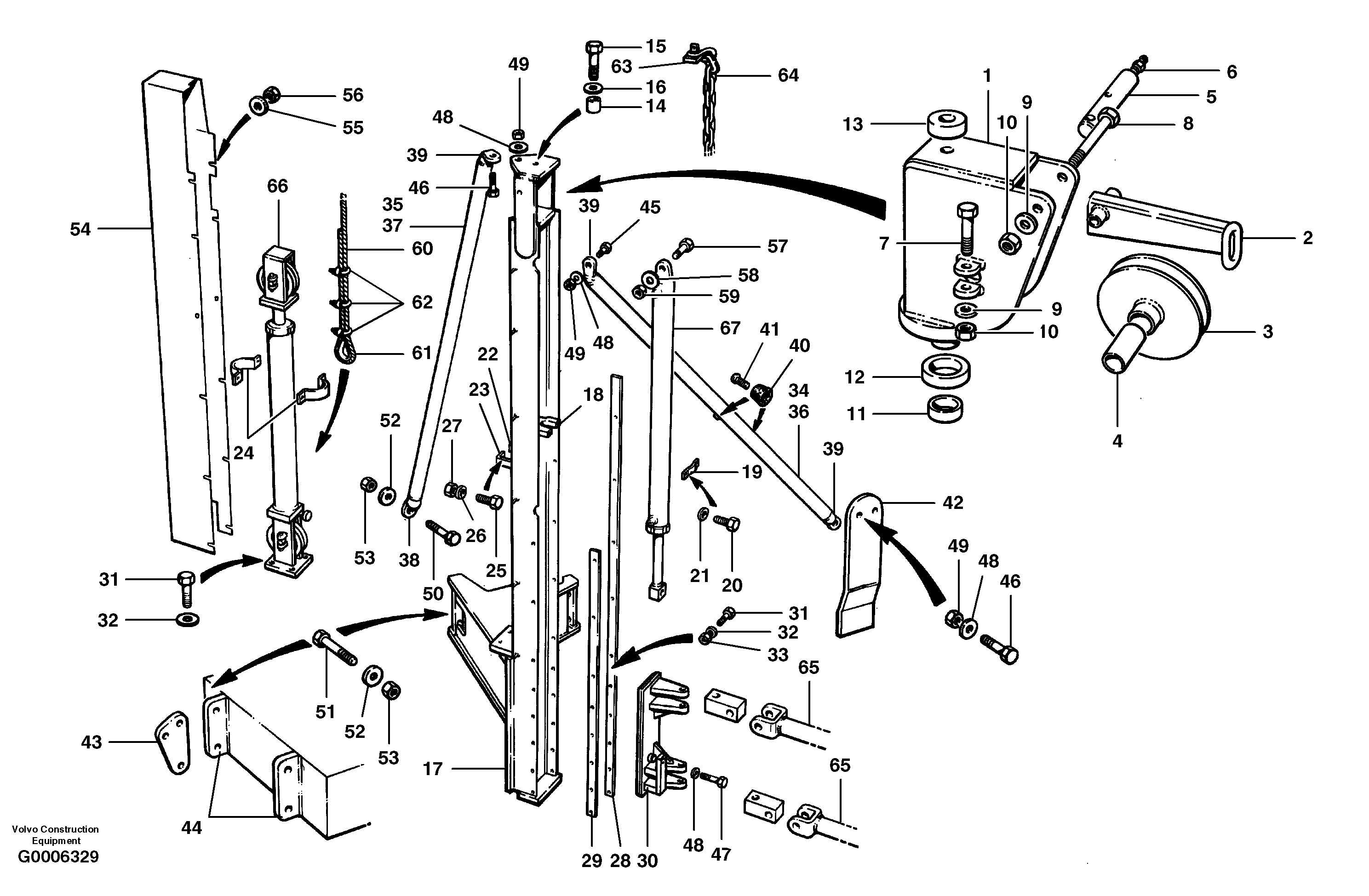 Схема запчастей Volvo G700 MODELS S/N 33000 - - 103979 Rear mount cable wing - rear mast installation 