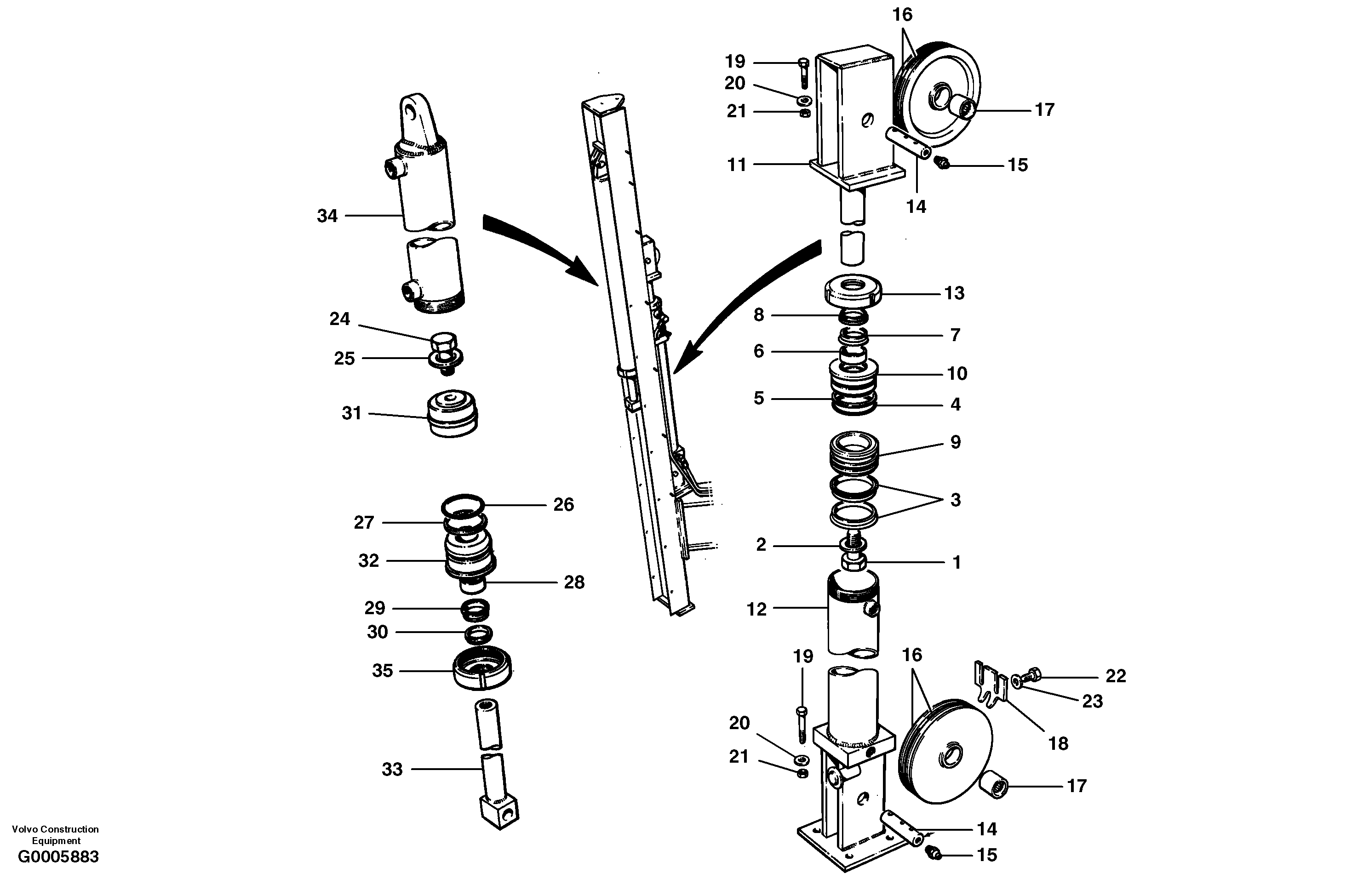 Схема запчастей Volvo G700 MODELS S/N 33000 - - 103981 Wing cylinders - rear mast - cable wing 