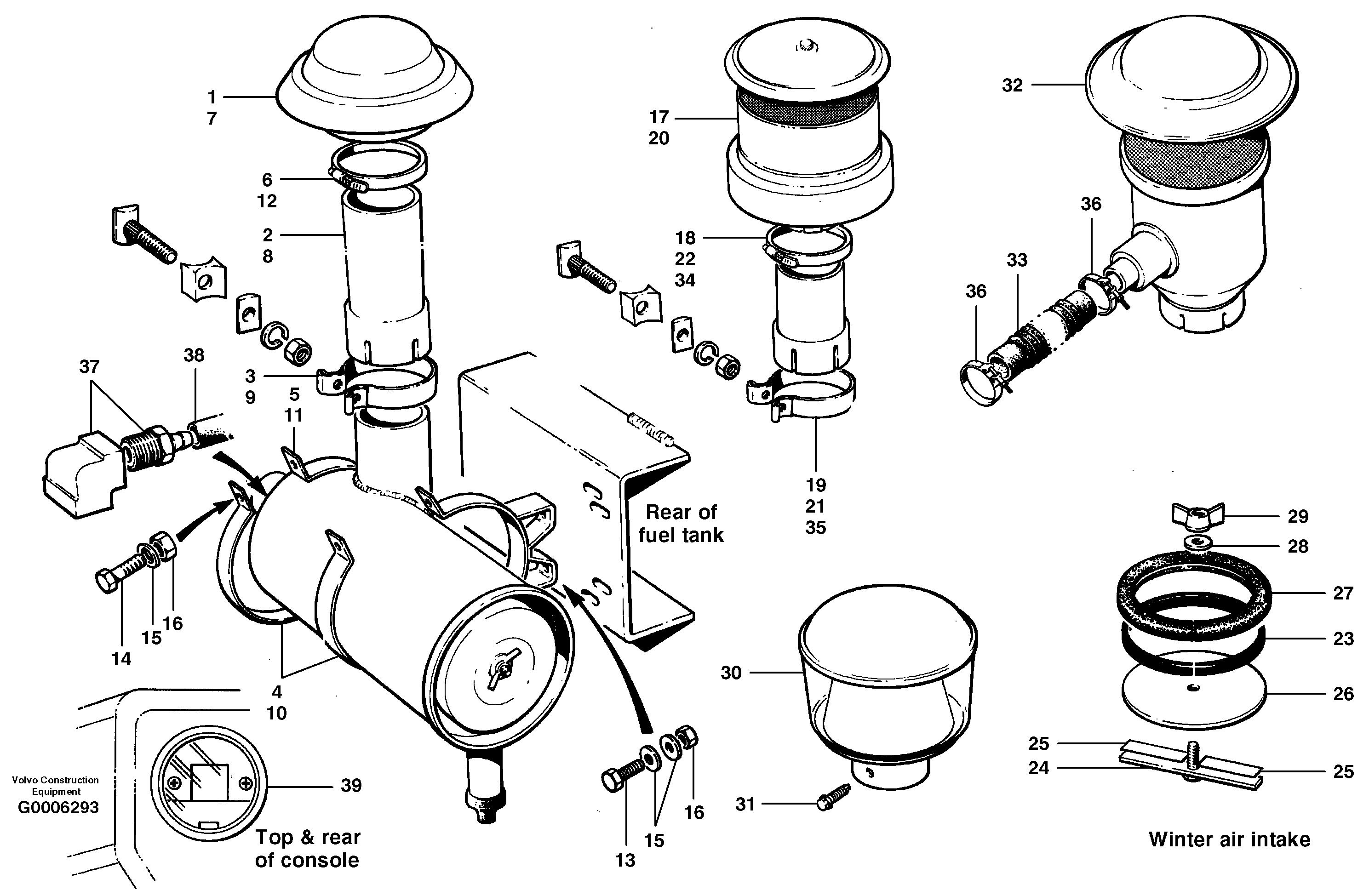 Схема запчастей Volvo G700 MODELS S/N 33000 - - 24324 Air cleaner installation - non VHP 