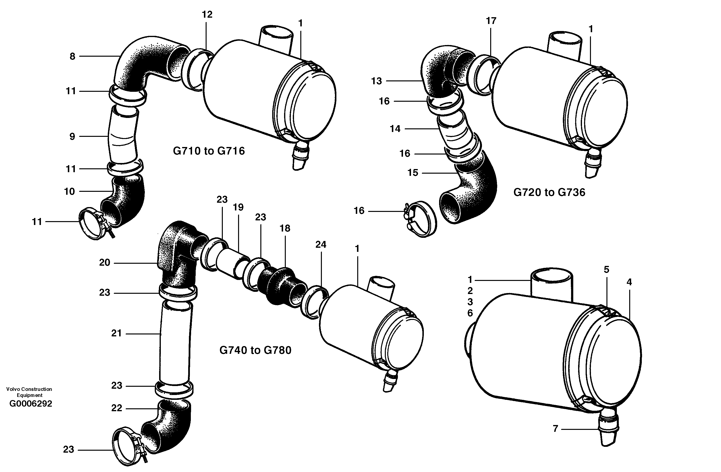 Схема запчастей Volvo G700 MODELS S/N 33000 - - 51960 Air cleaner and inlet assembly 