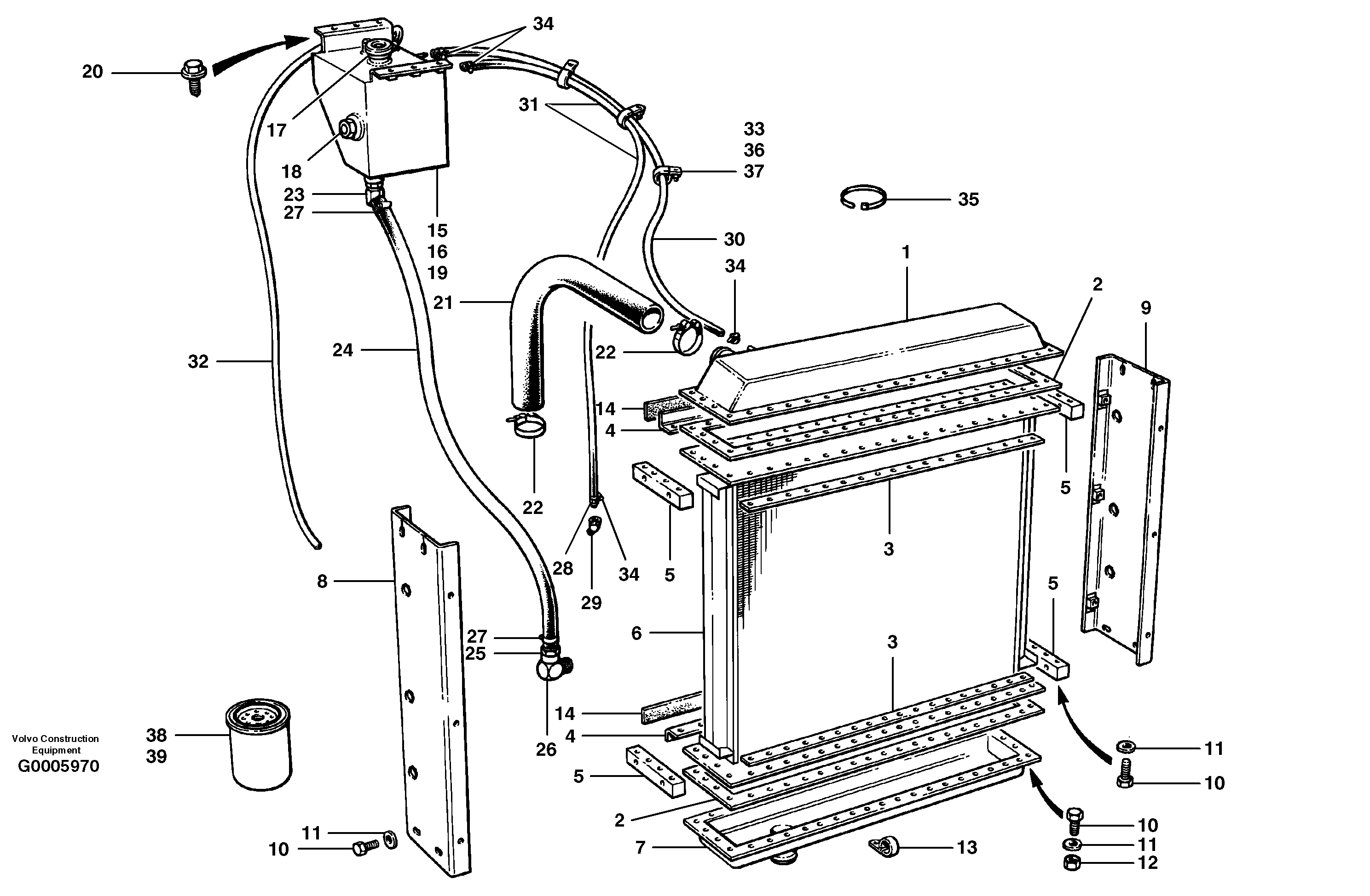 Схема запчастей Volvo G700 MODELS S/N 33000 - - 25754 Radiator installation 