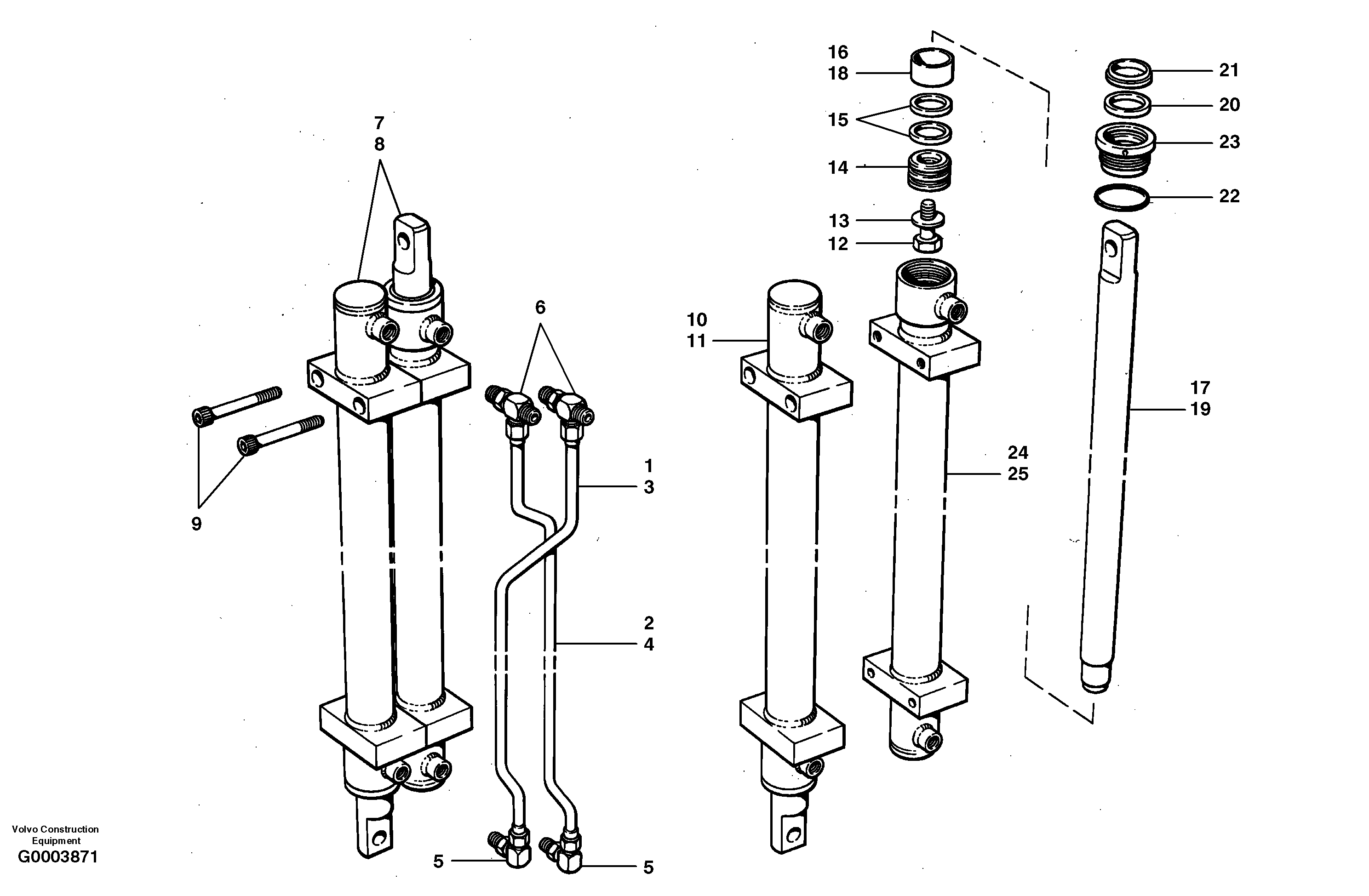 Схема запчастей Volvo G700 MODELS S/N 33000 - - 38384 Dual slide cylinder assembly - hydraulic wing 