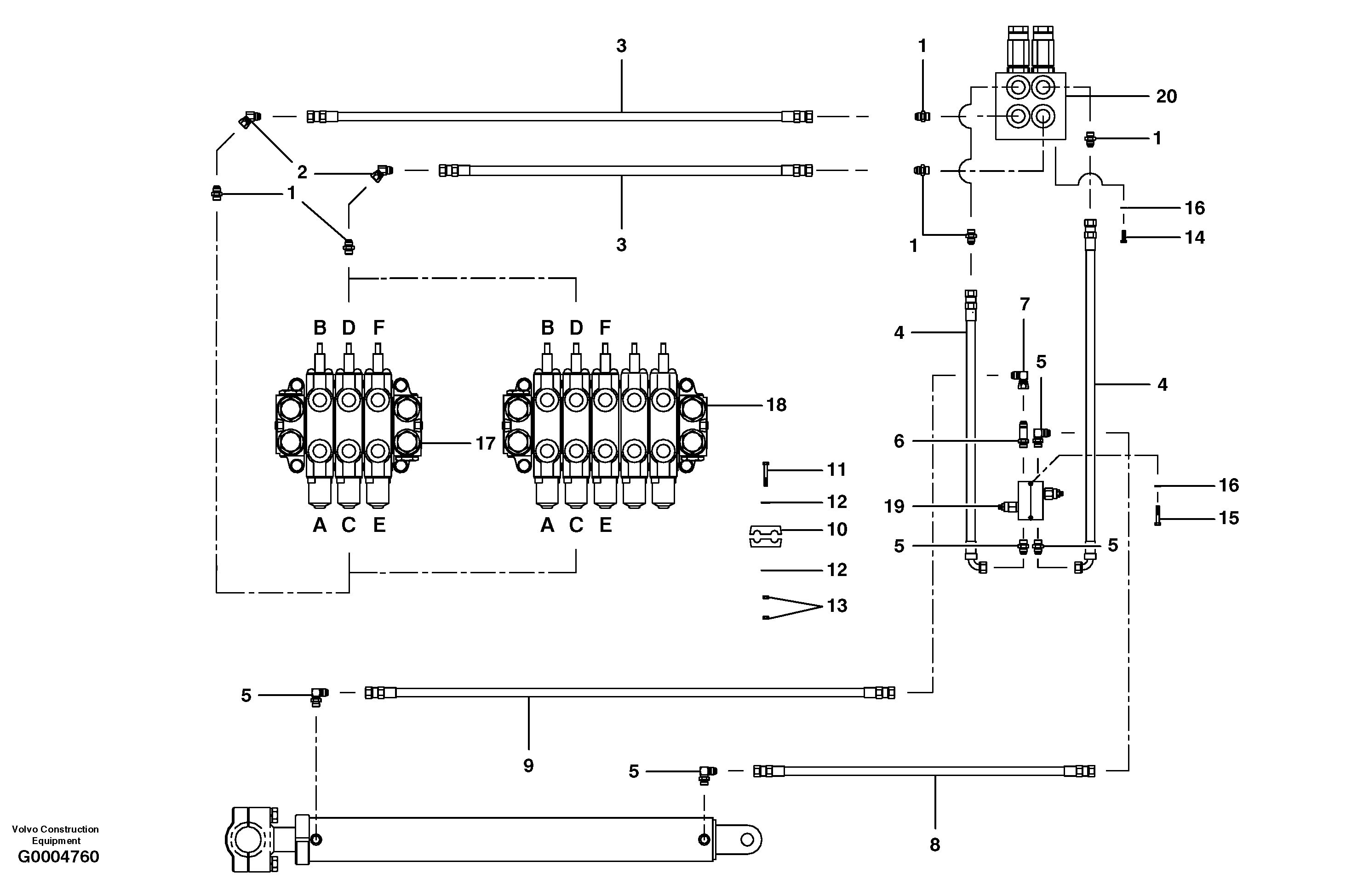 Схема запчастей Volvo G700 MODELS S/N 33000 - - 38386 Wing lift cylinder circuit - hydraulic wing 