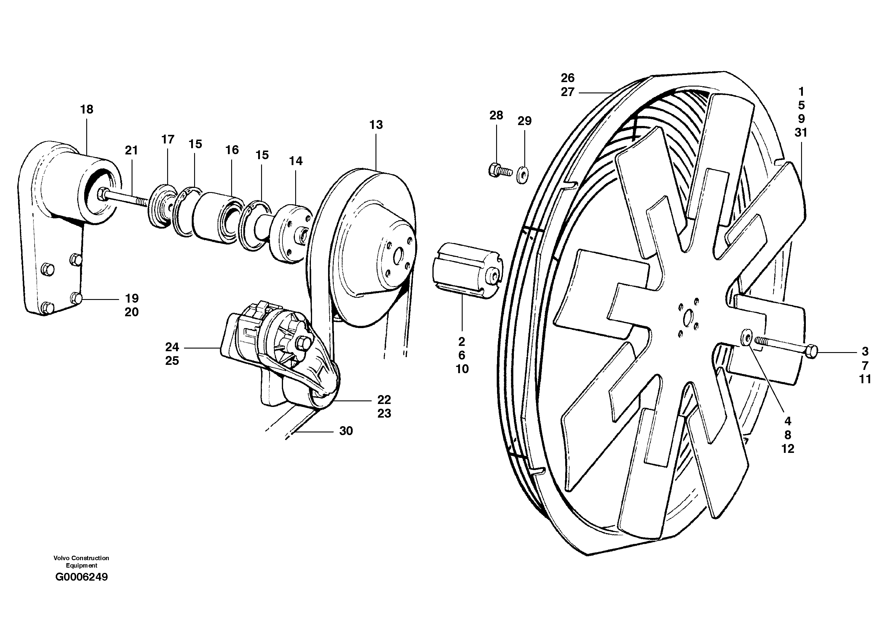 Схема запчастей Volvo G700 MODELS S/N 33000 - - 53274 Fans and fan guard 