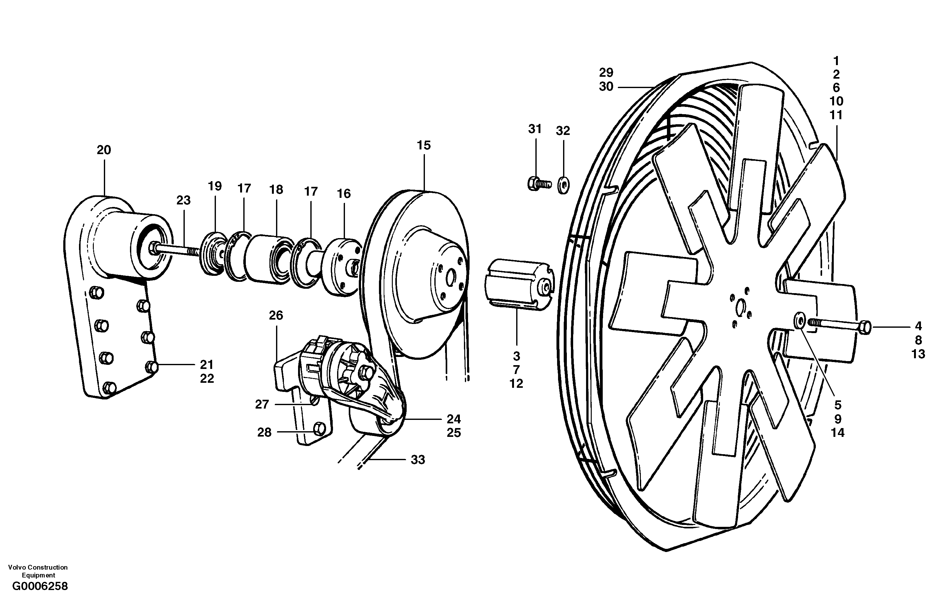 Схема запчастей Volvo G700 MODELS S/N 33000 - - 53275 Fans and fan guard 