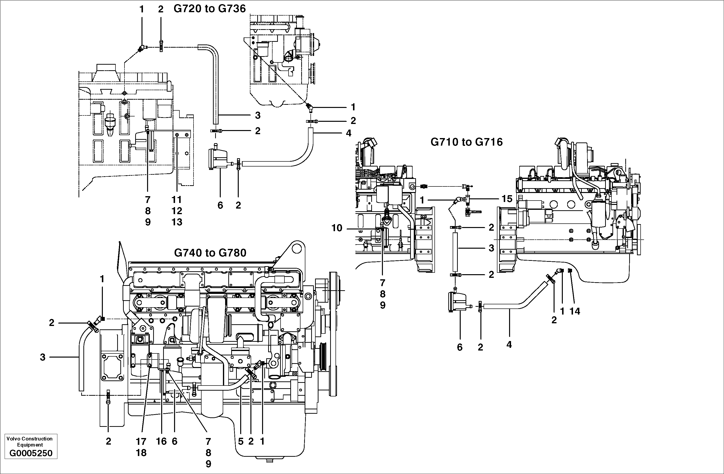 Схема запчастей Volvo G700 MODELS S/N 33000 - - 19381 Recirculating coolant heater installation 